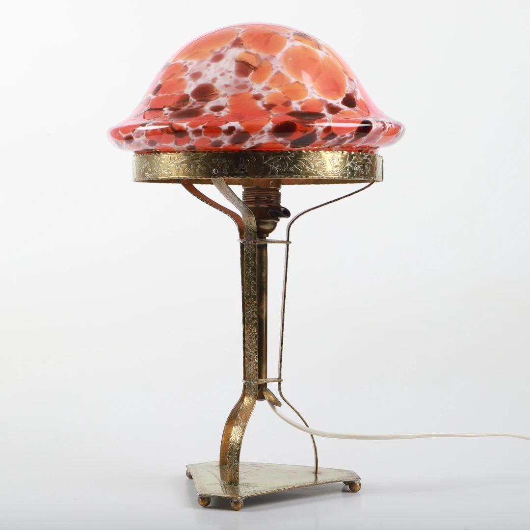 BORDSLAMPA, mässing/glas, jugend.