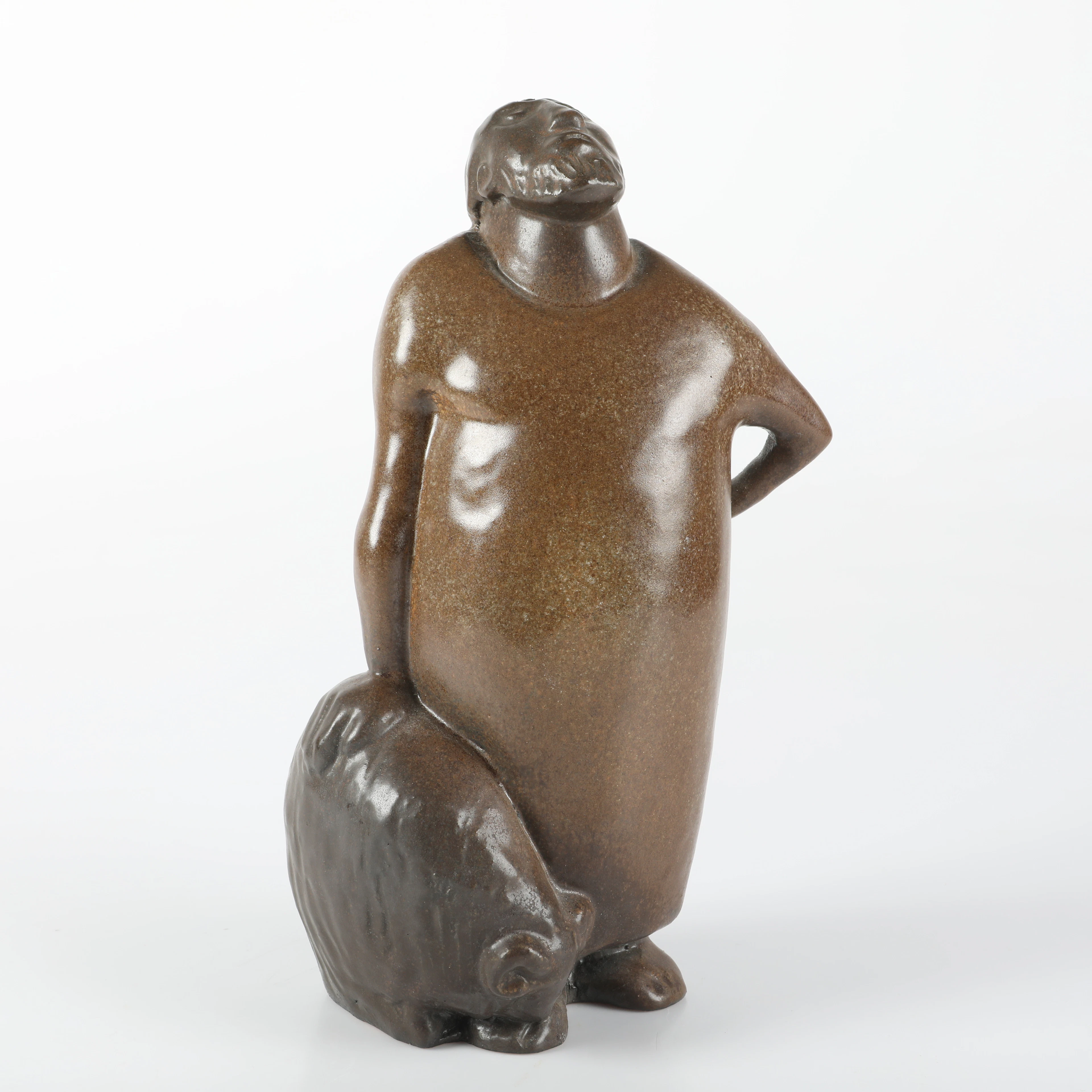 ÅKE HOLM. Skulptur, "Abraham och väduren", glaserat stengods, signerad.