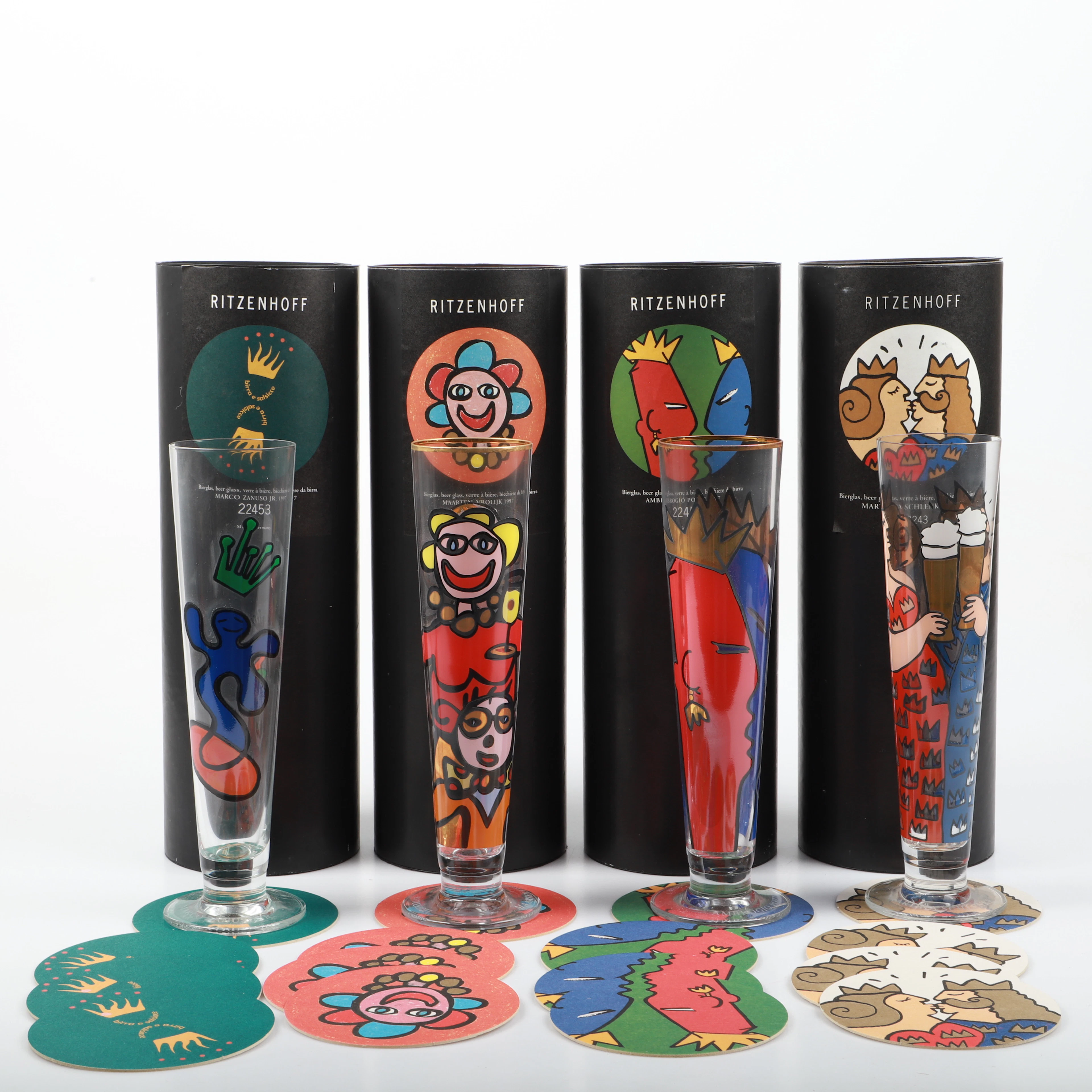 ÖLGLAS, 4 stycken, dekormålade, Ritzenhoff, Tyskland.