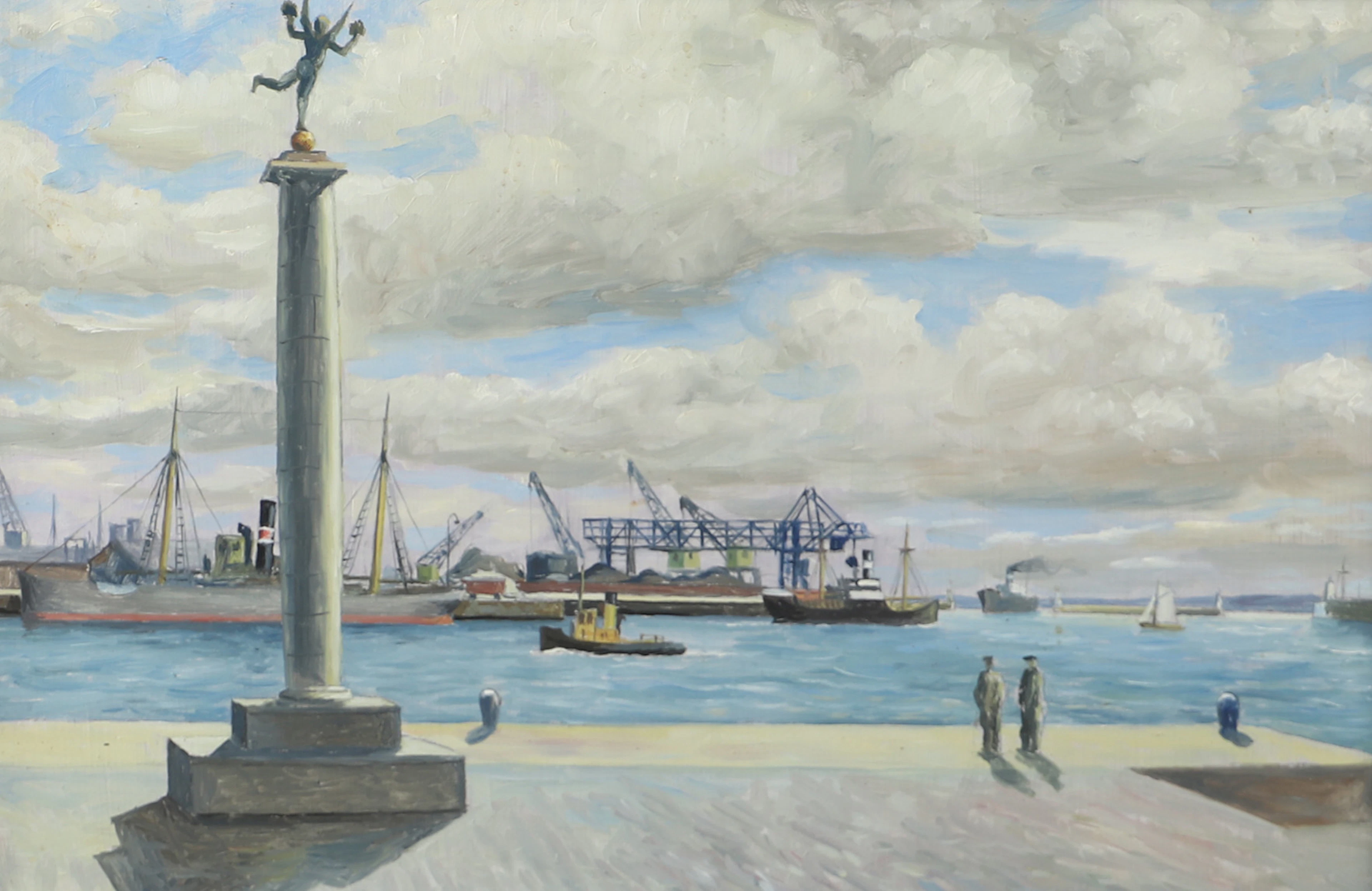 CARL THOMPSON. Hamnen Helsingborg, olja på pannå, signerad C. Thompson.