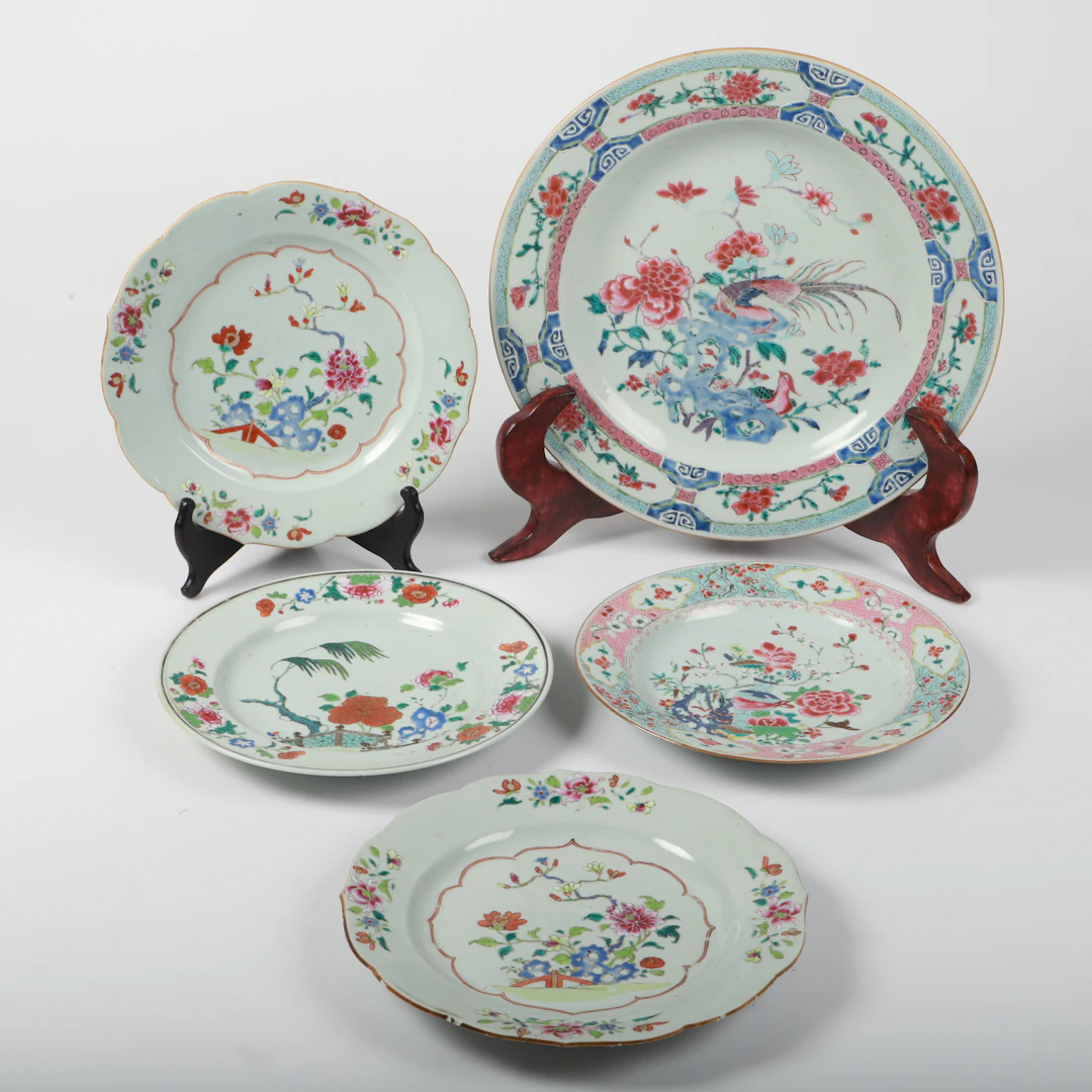 FAT SAMT TALLRIKAR, 5 delar, porslin, Kina, 1800-tal.