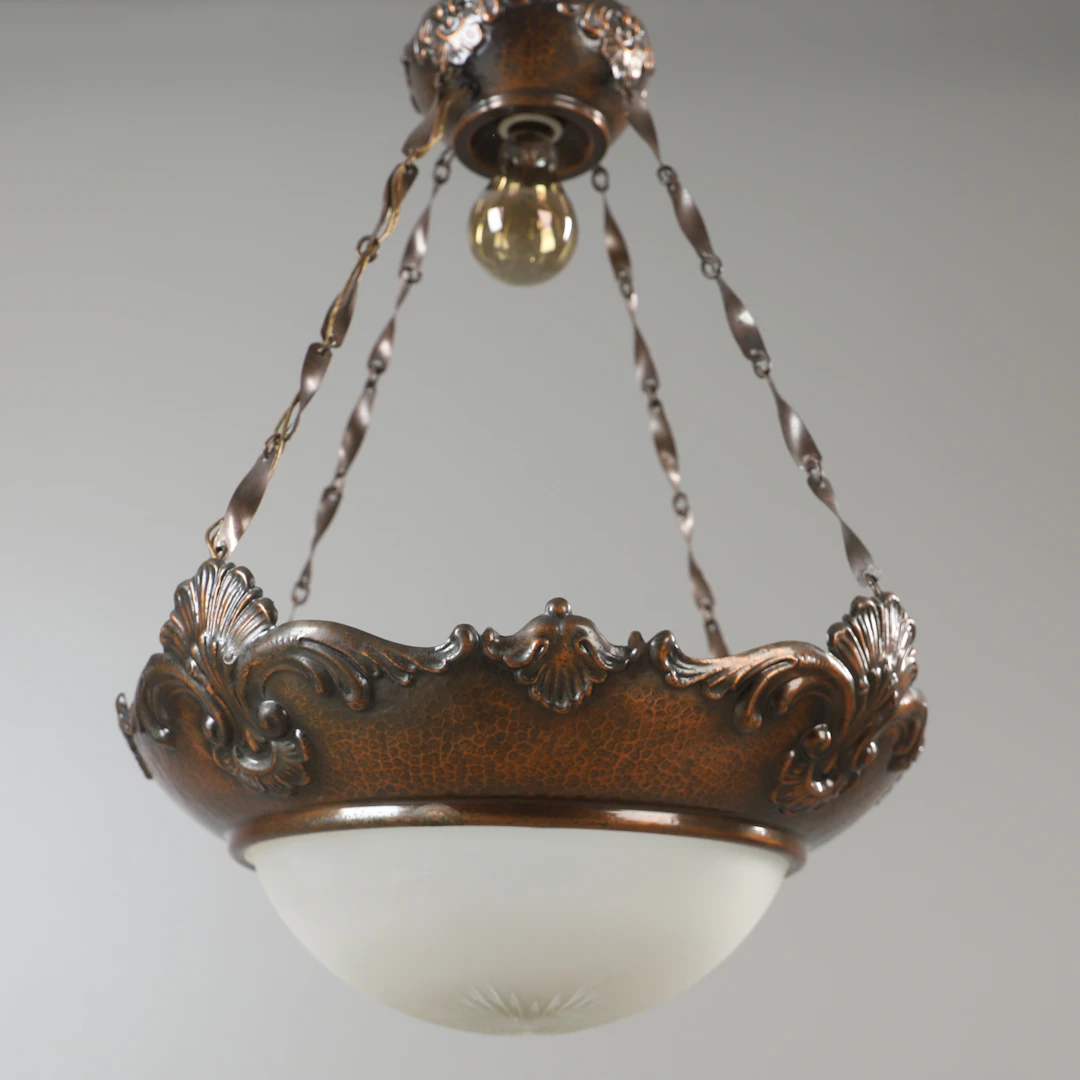 TAKLAMPA, koppar och glas, jugend.