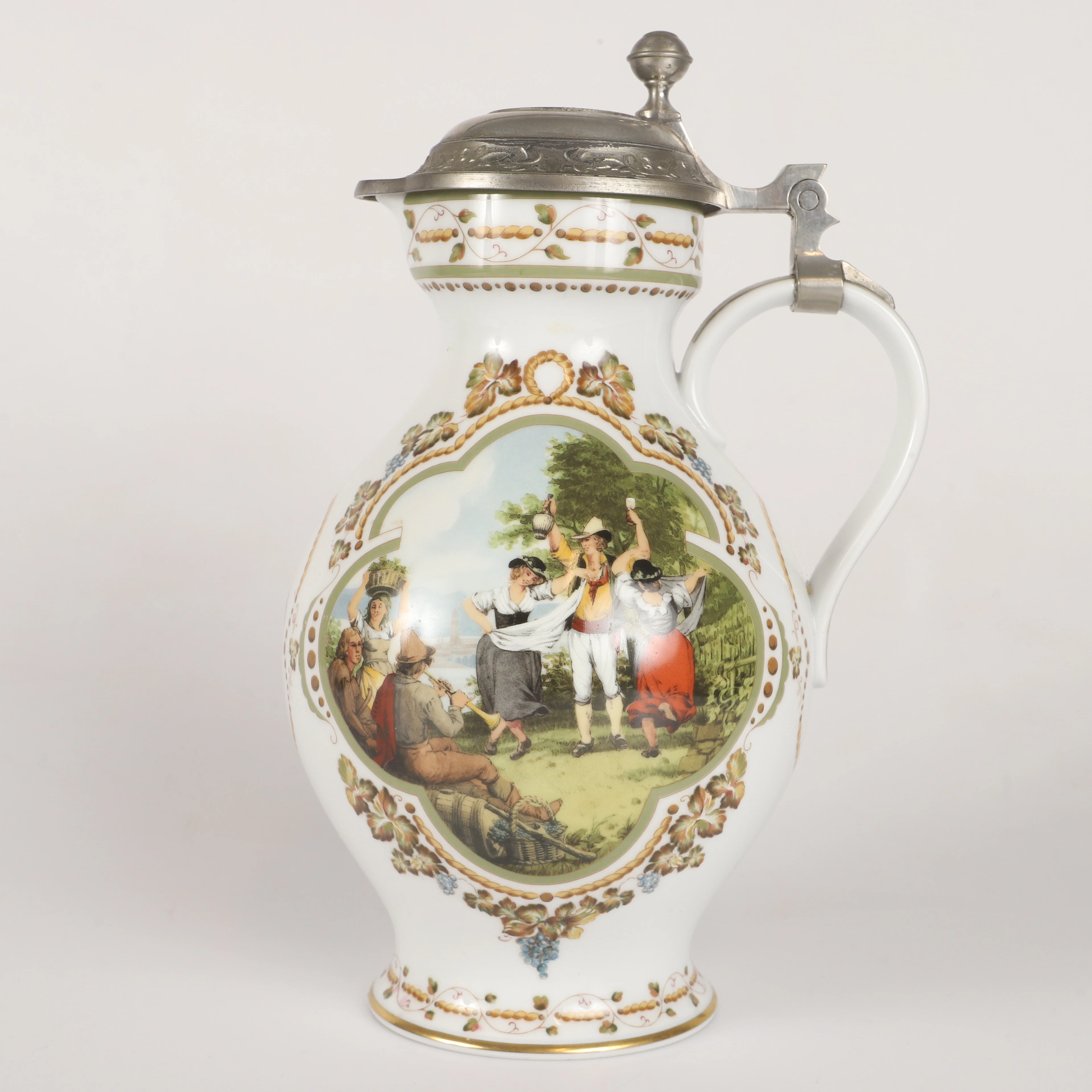 VINKANNA, "Weinlese", porslin med tennlock, Rupert Schneider, Franklin