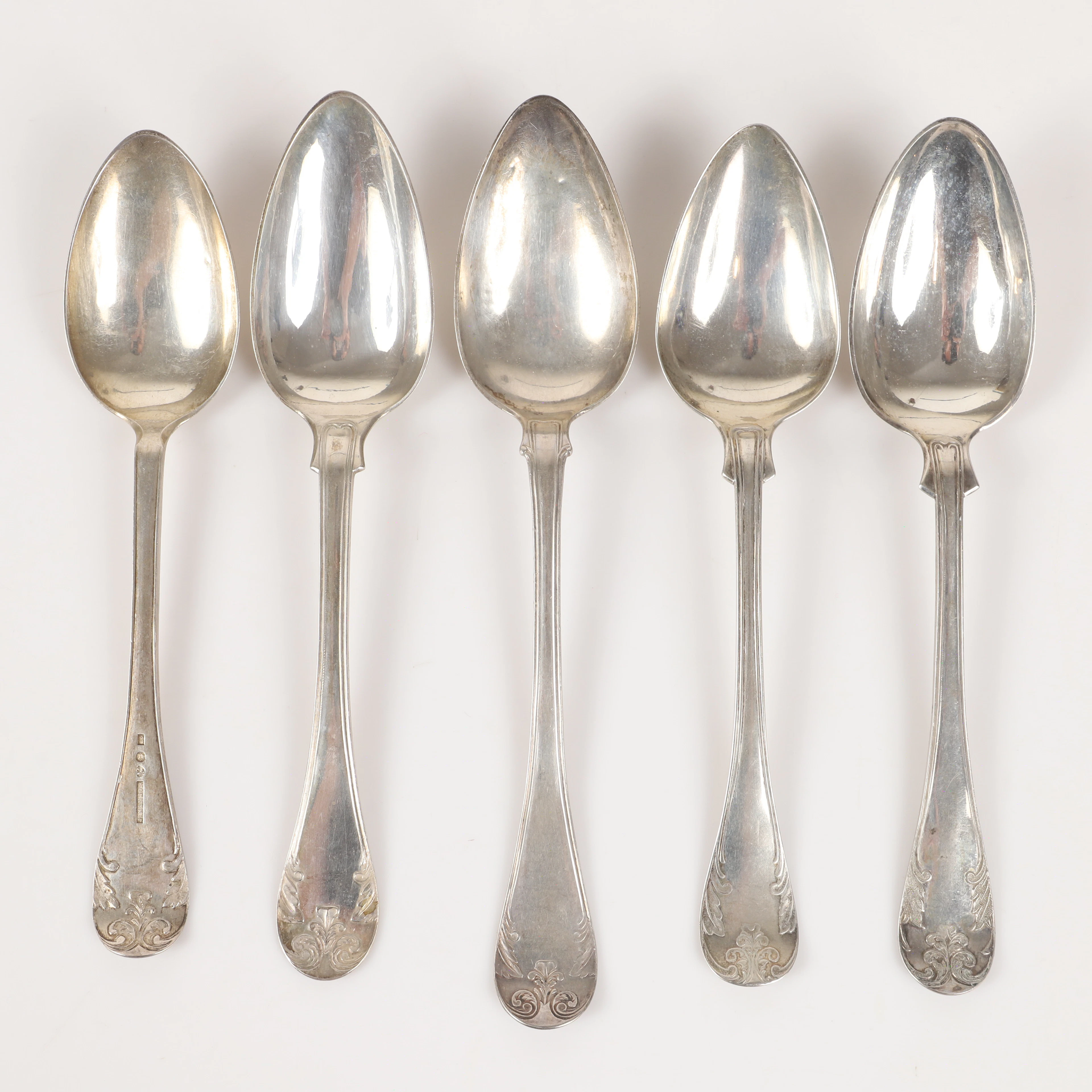 SKEDAR, 5 stycken, "Gammal Fransk", silver, 1800-tal.
