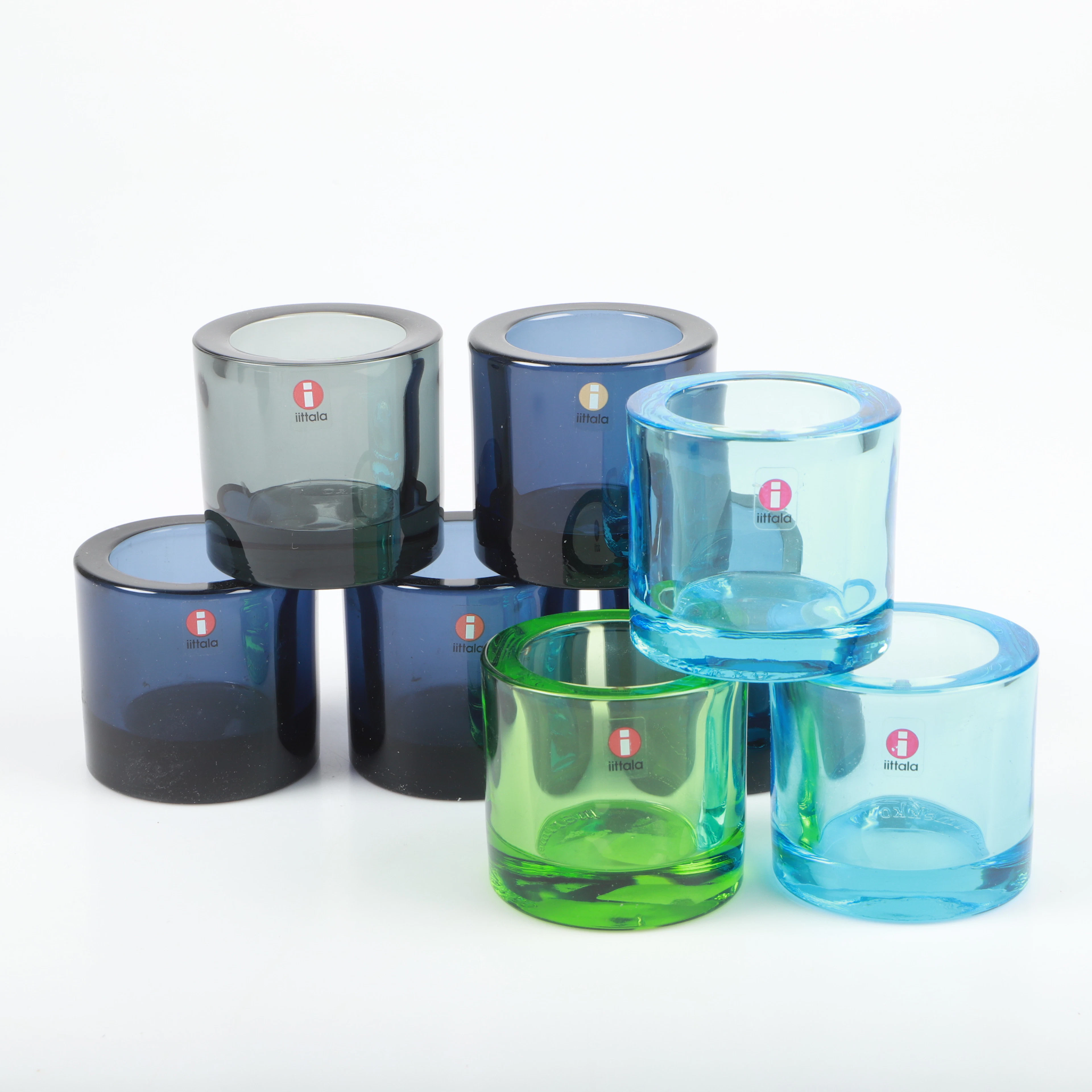 HEIKKI ORVOLA. Ljuslyktor, 8 stycken, "Kivi", glas, Iittala, Finland.