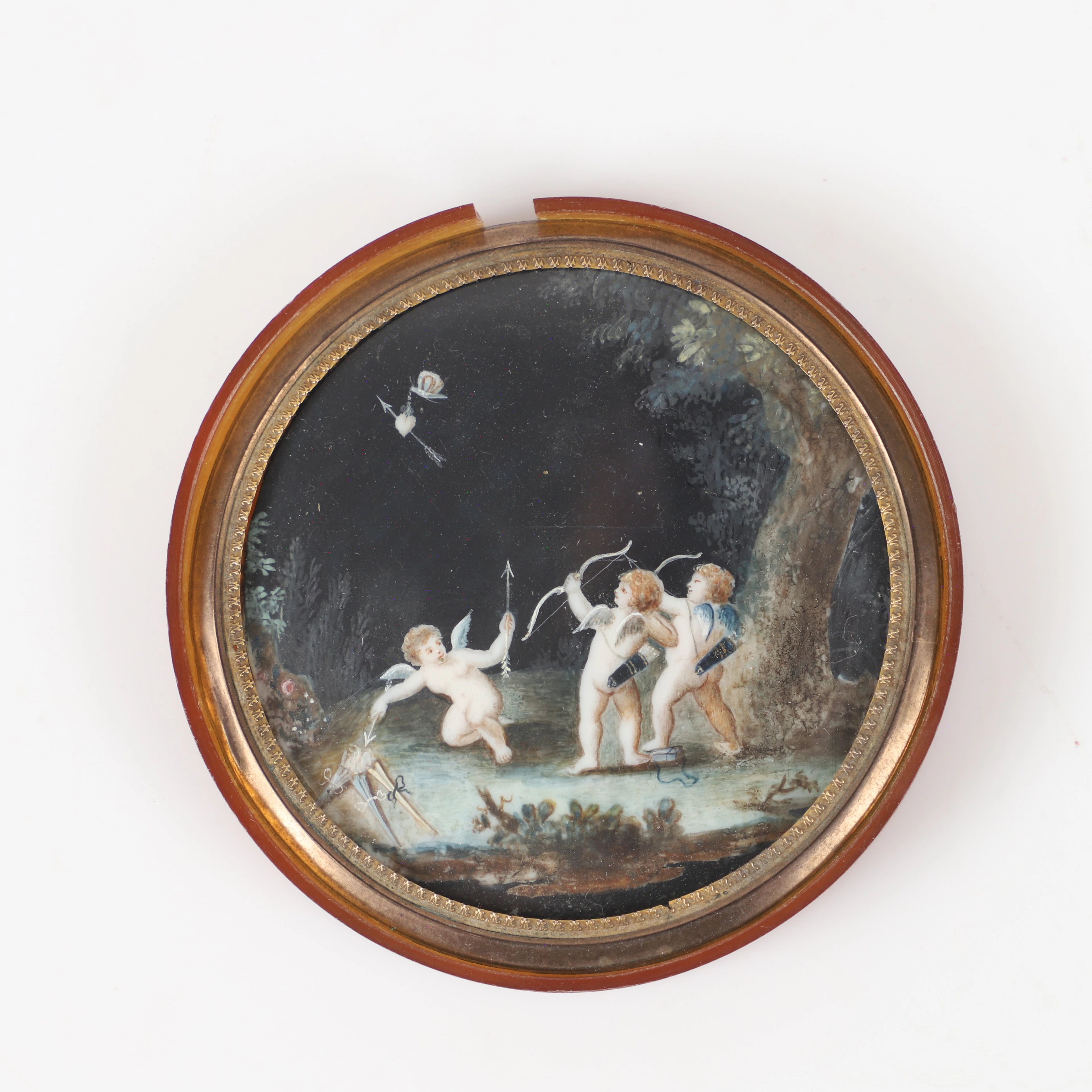 MINIATYRMÅLNING, mässingsram med glas, Frankrike, 1700-tal.