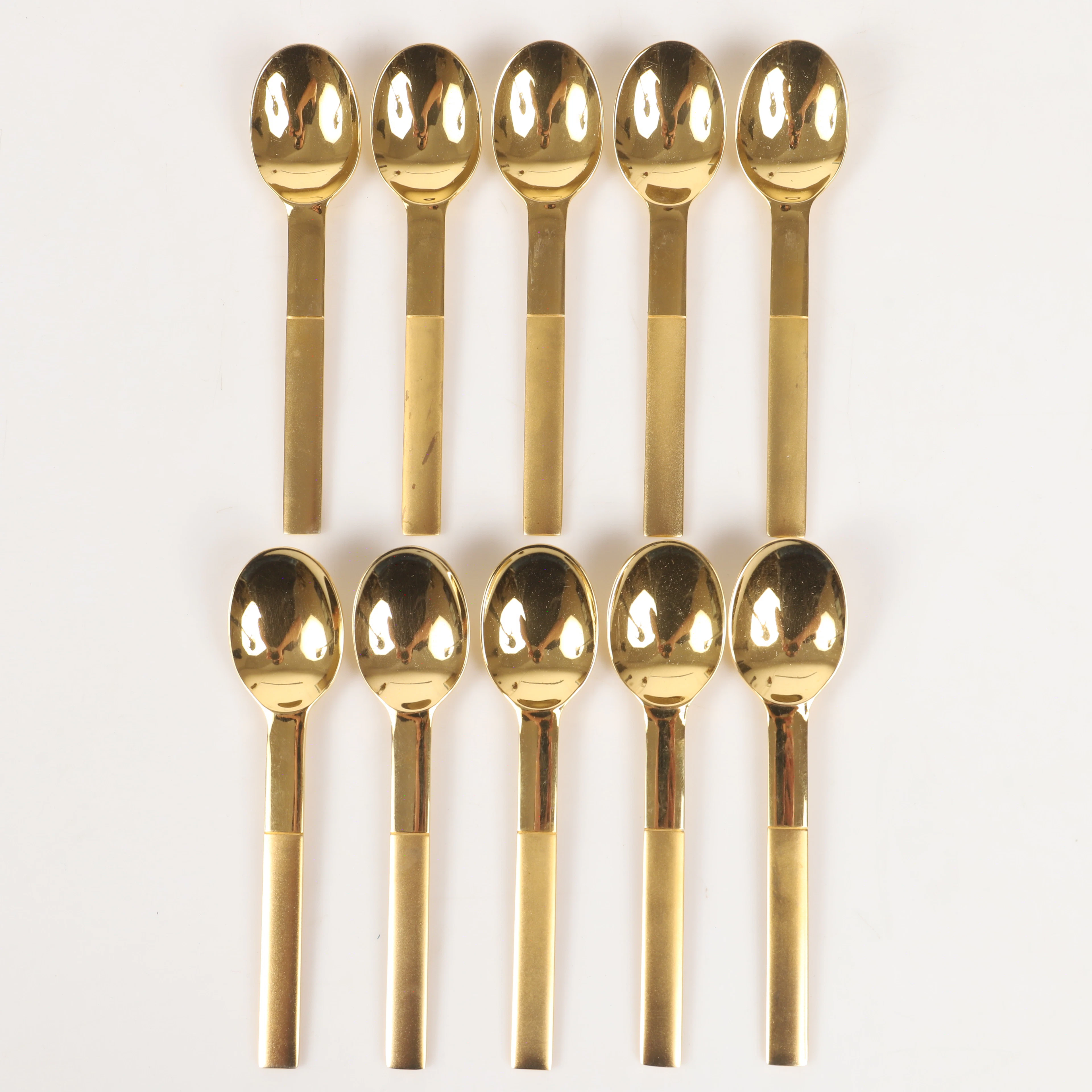 GUNNAR CYRÉN. Kaffeskedar, 10 stycken, "Nobel", förgylld metall, Yamazaki.
