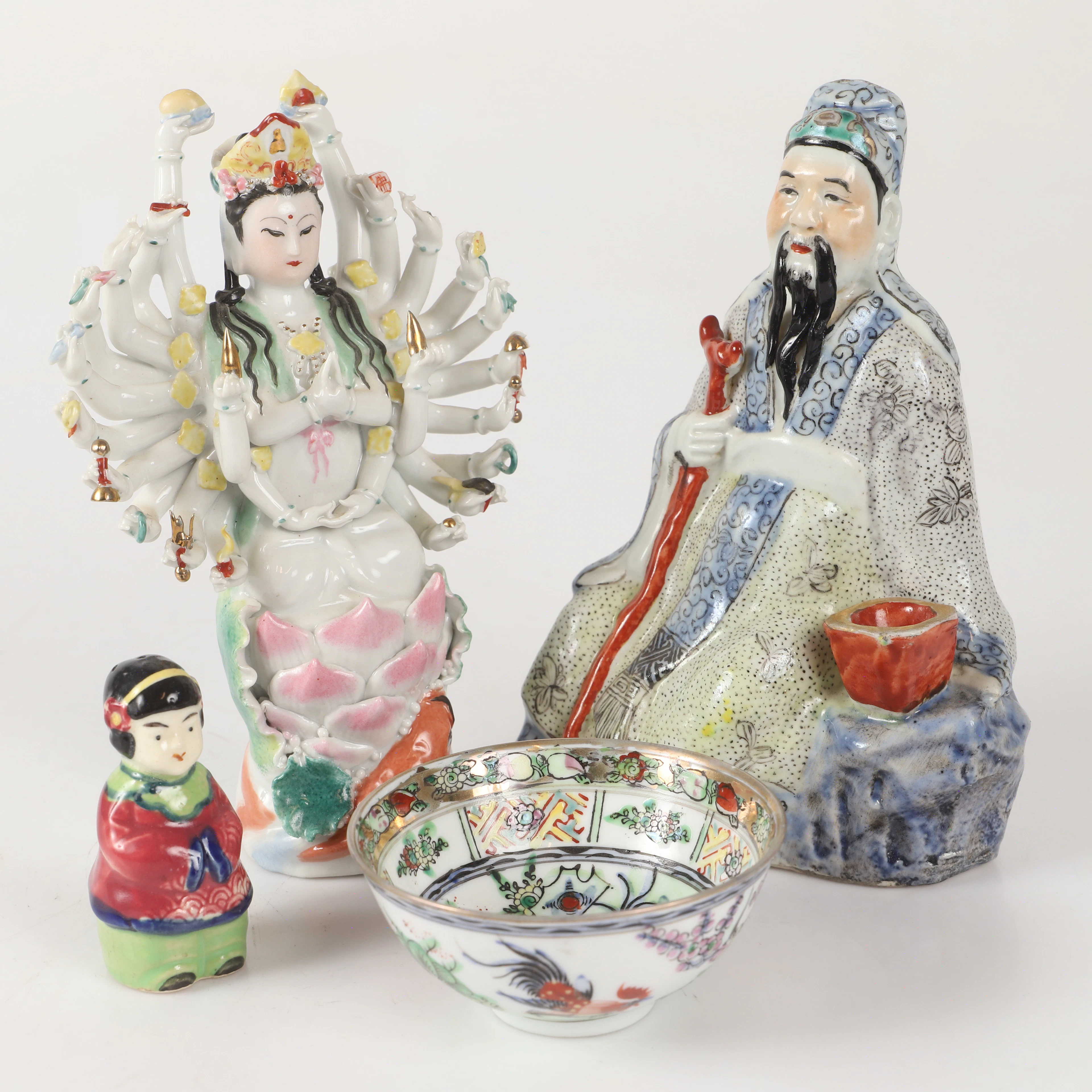 FIGURINER OCH SKÅL, 4 delar, porslin, Kina m. fl., 1900-tal.