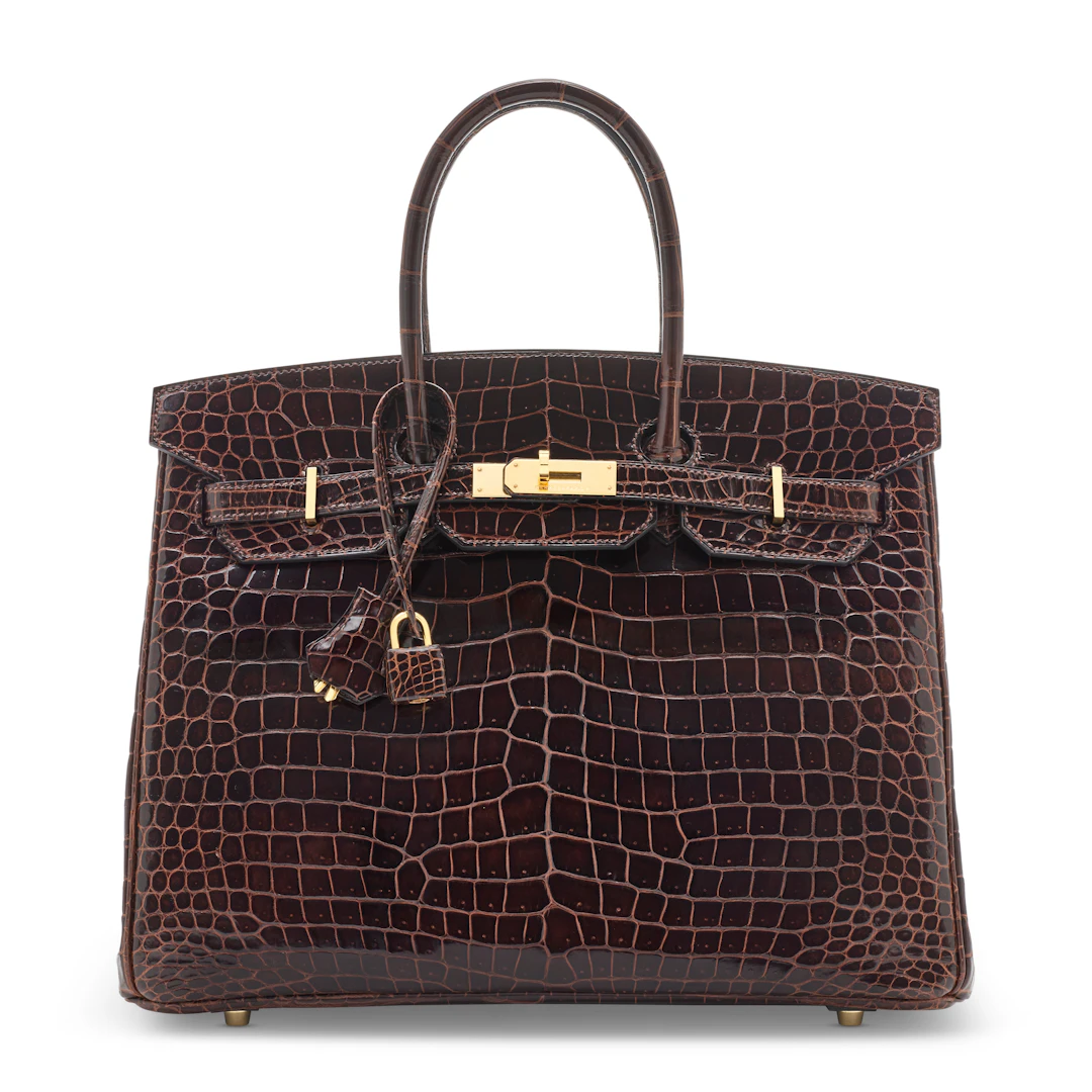 A SHINY HAVANE POROSUS CROCODILE BIRKIN 35 WITH GOLD HARDWARE