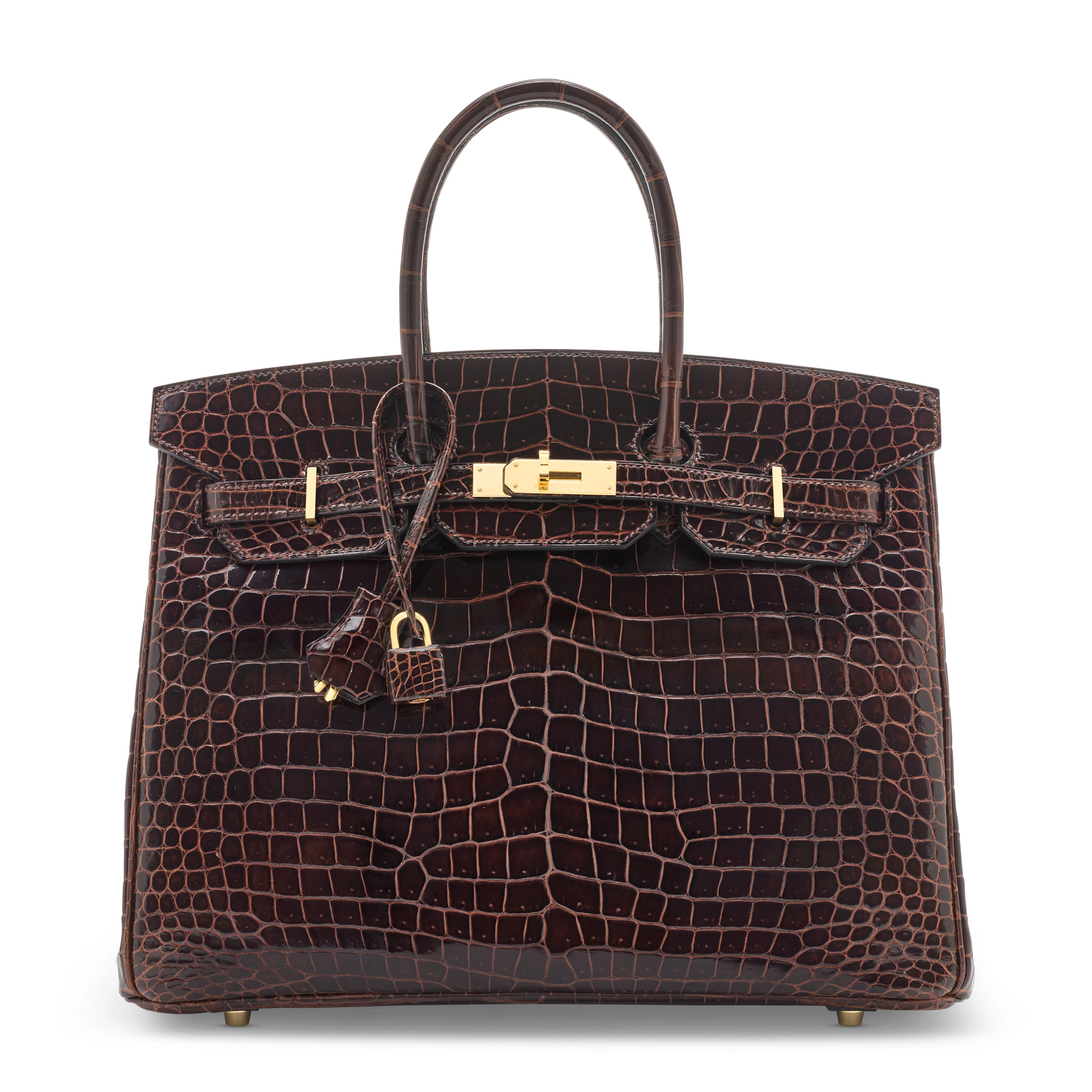 A SHINY HAVANE POROSUS CROCODILE BIRKIN 35 WITH GOLD HARDWARE