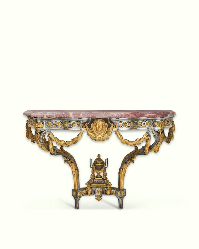 A FINE ORMOLU AND SILVERED-BRONZE CONSOLE TABLE