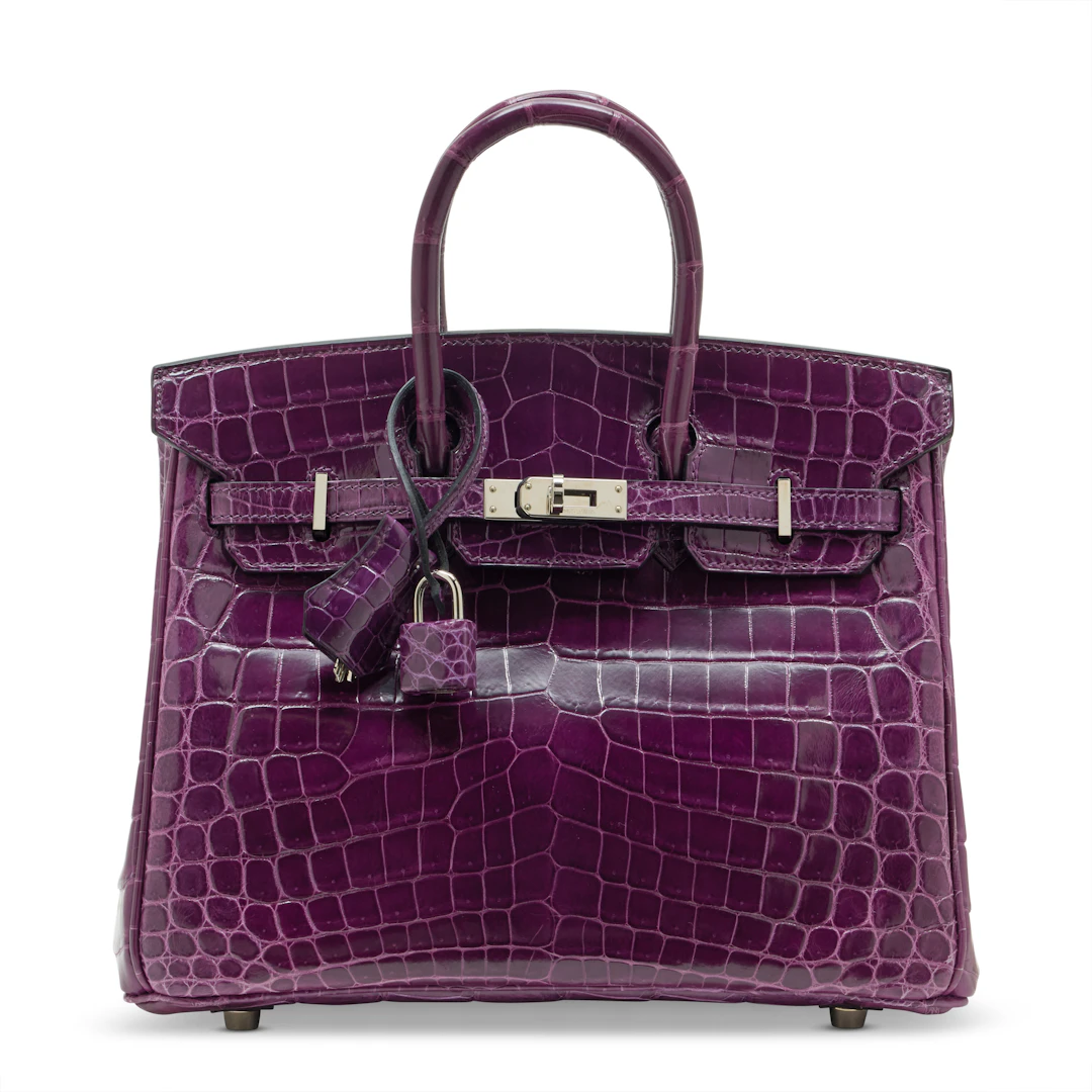 A SHINY AMÉTHYSTE NILOTICUS CROCODILE BIRKIN 25 WITH PALLADIUM HARDWARE