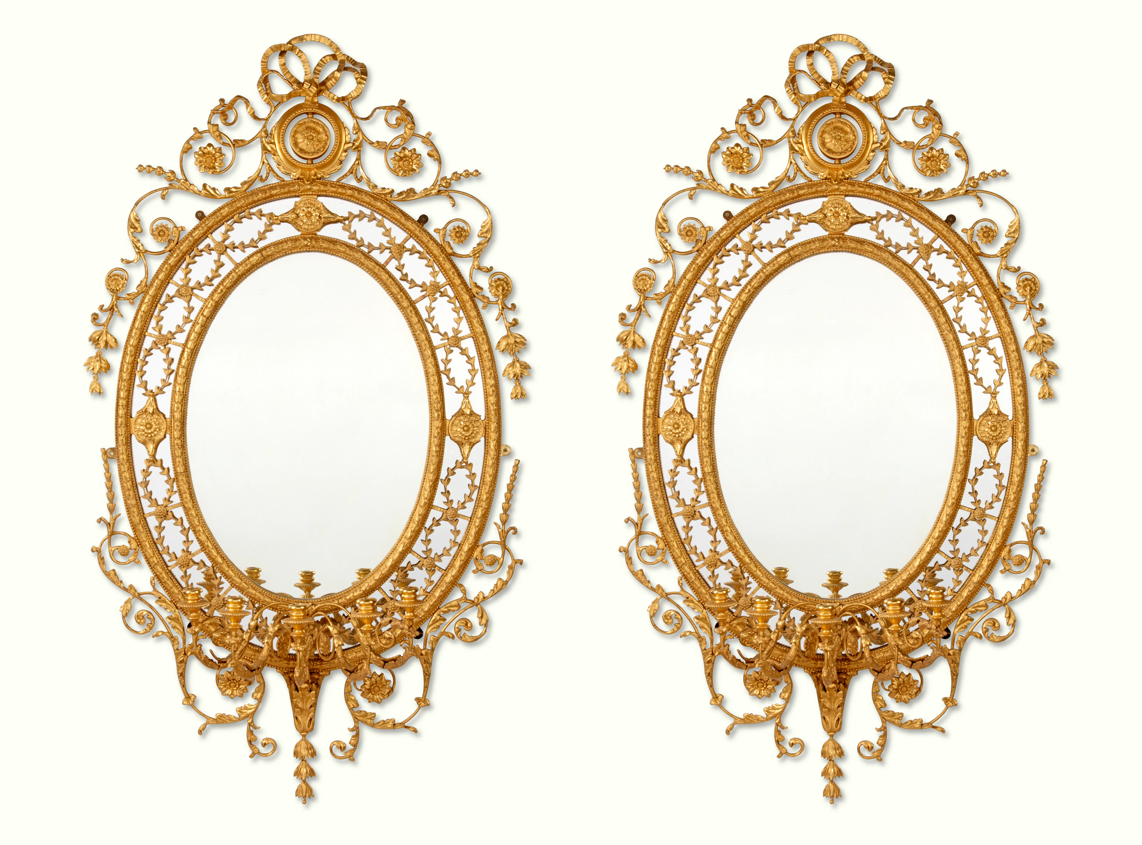 A PAIR OF VICTORIAN GILTWOOD AND GILT-COMPOSITION FIVE-LIGHT OVAL GIRANDOLES