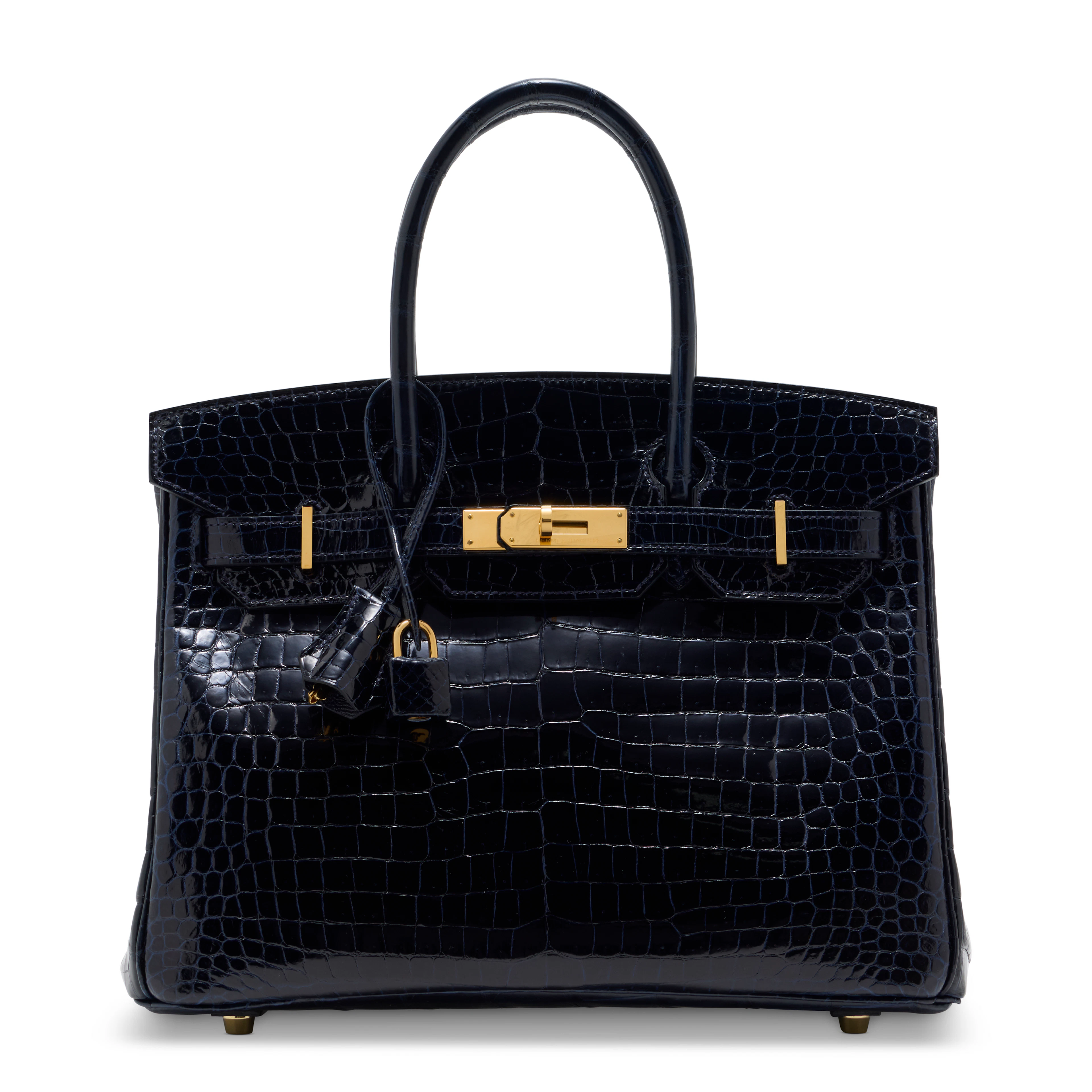 A SHINY BLEU MARINE POROSUS CROCODILE BIRKIN 30 WITH GOLD HARDWARE