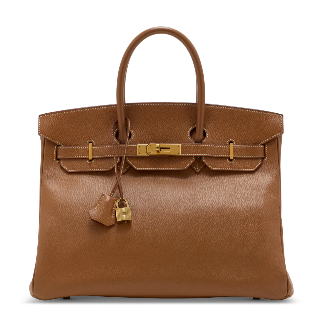 A GOLD COURCHEVEL LEATHER BIRKIN 35 WITH GOLD HARDWARE