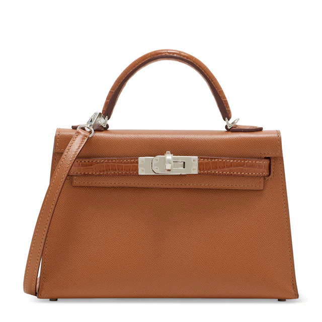 A GOLD MADAME LEATHER AND MATTE ALLIGATOR TOUCH MINI KELLY 20 II WITH
