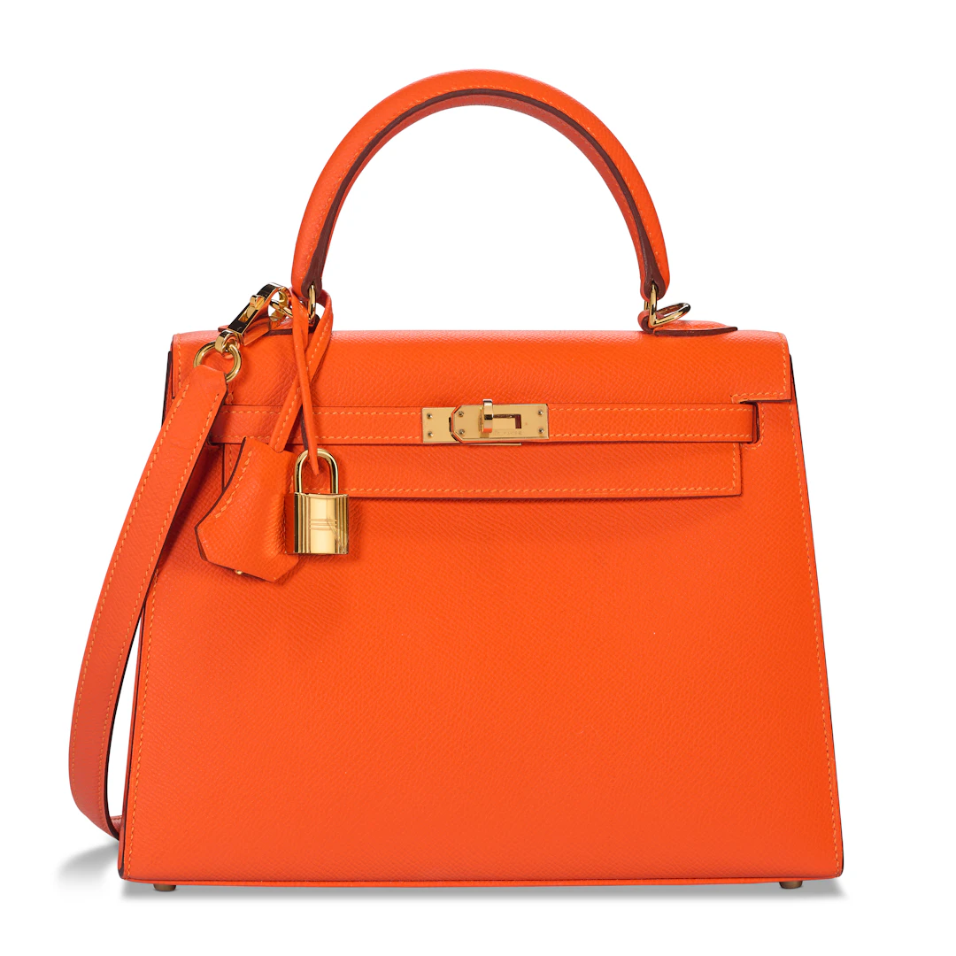 A FEU EPSOM LEATHER SELLIER KELLY 25 WITH GOLD HARDWARE