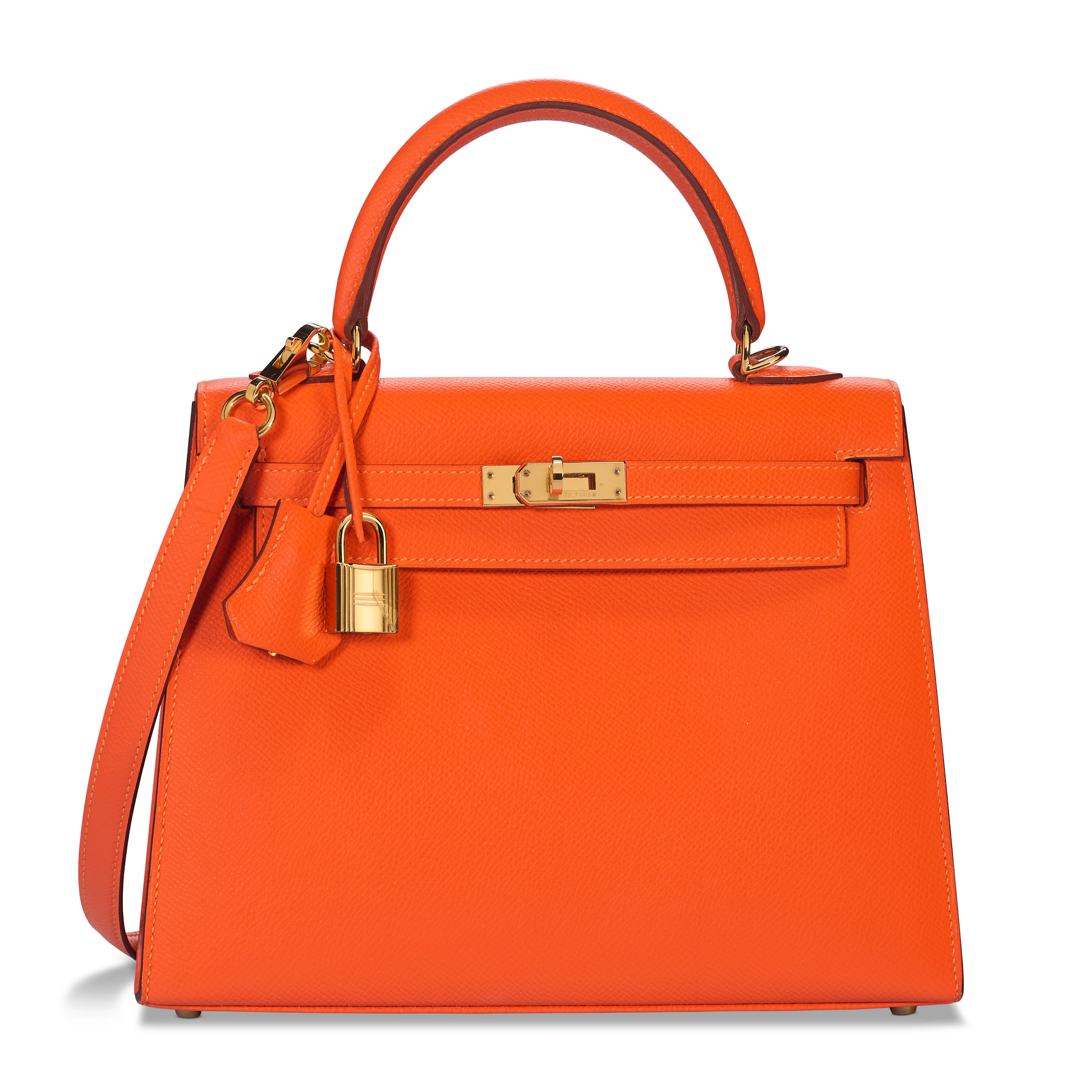 A FEU EPSOM LEATHER SELLIER KELLY 25 WITH GOLD HARDWARE