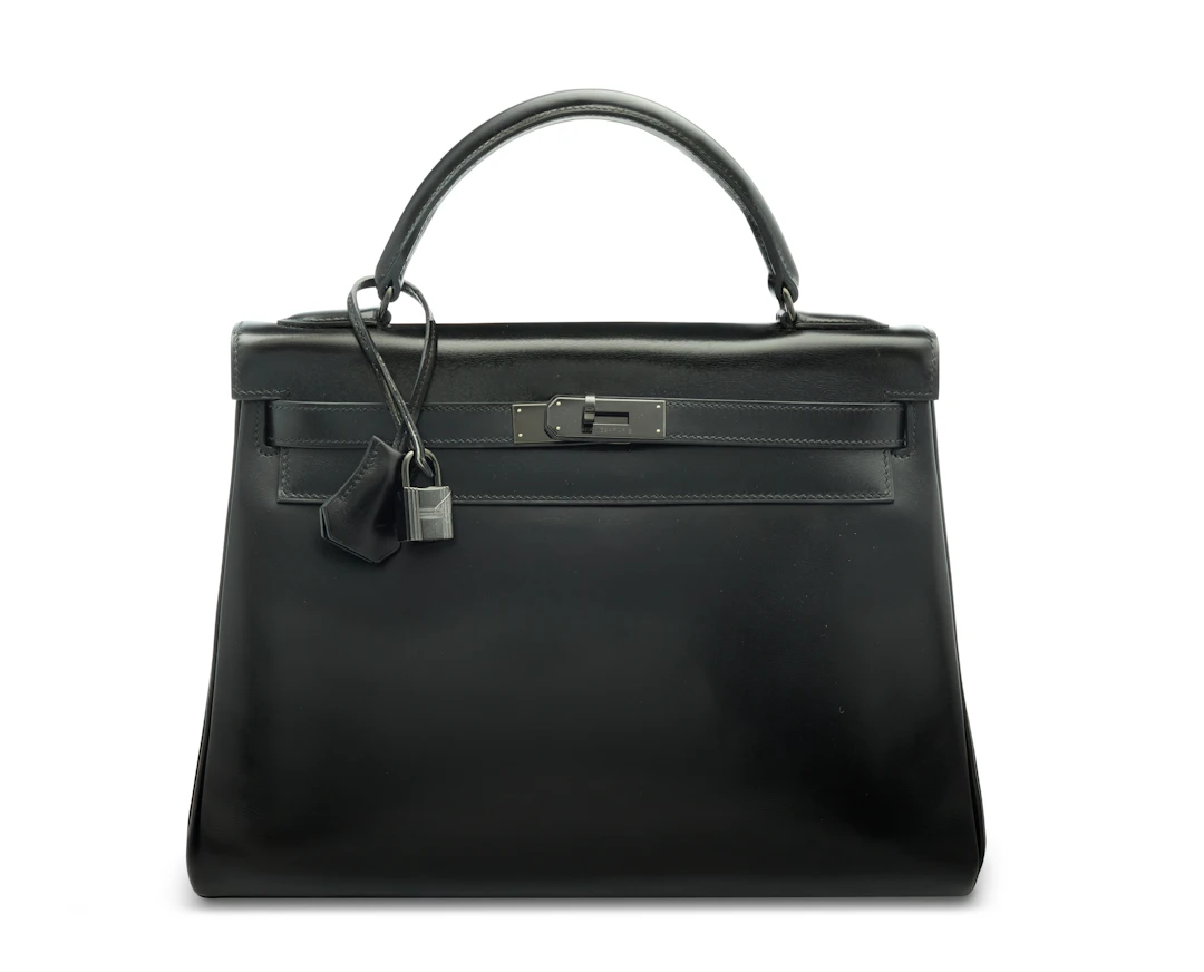 A LIMITED EDITION BLACK CALF BOX LEATHER RETOURNÉ SO BLACK KELLY 32
