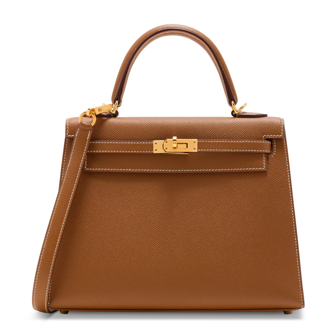 A GOLD EPSOM LEATHER SELLIER KELLY 25 WITH GOLD HARDWARE