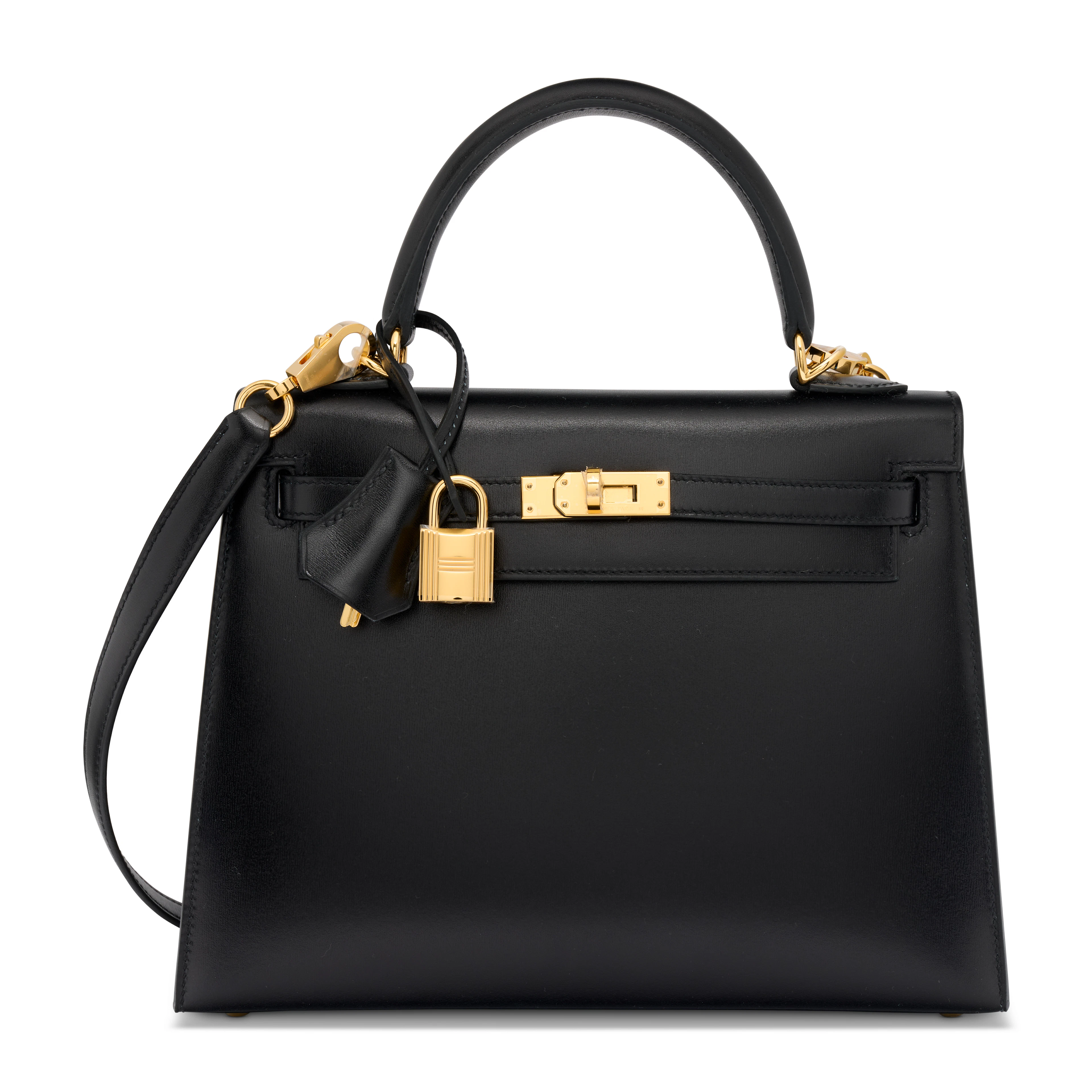 A BLACK CALF BOX LEATHER SELLIER KELLY 25 WITH GOLD HARDWARE