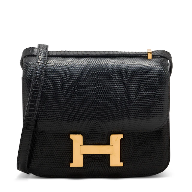 A SHINY BLACK SALVATOR LIZARD MINI CONSTANCE WITH GOLD HARDWARE