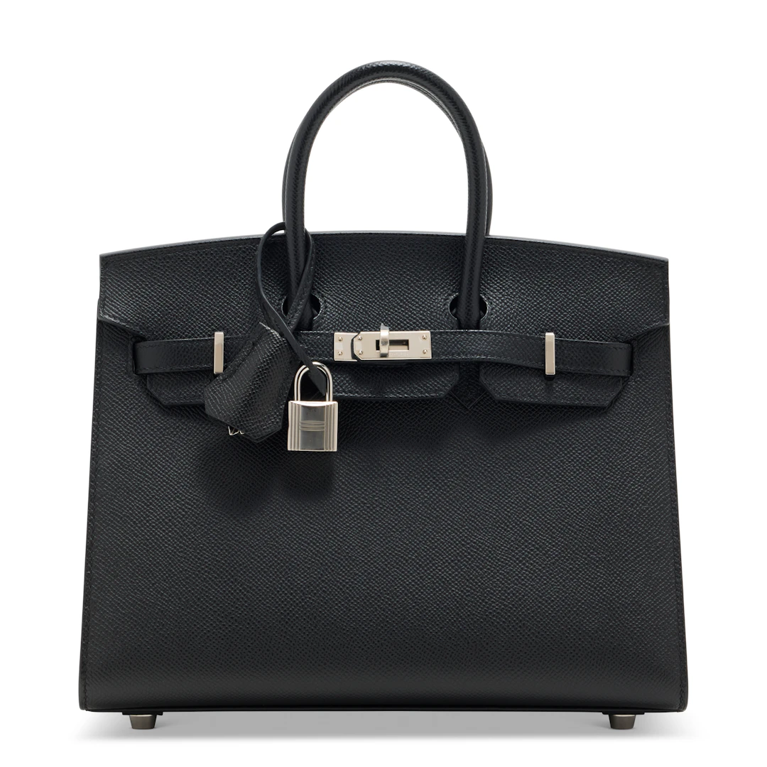 A BLACK EPSOM LEATHER SELLIER BIRKIN 25 WITH PALLADIUM HARDWARE