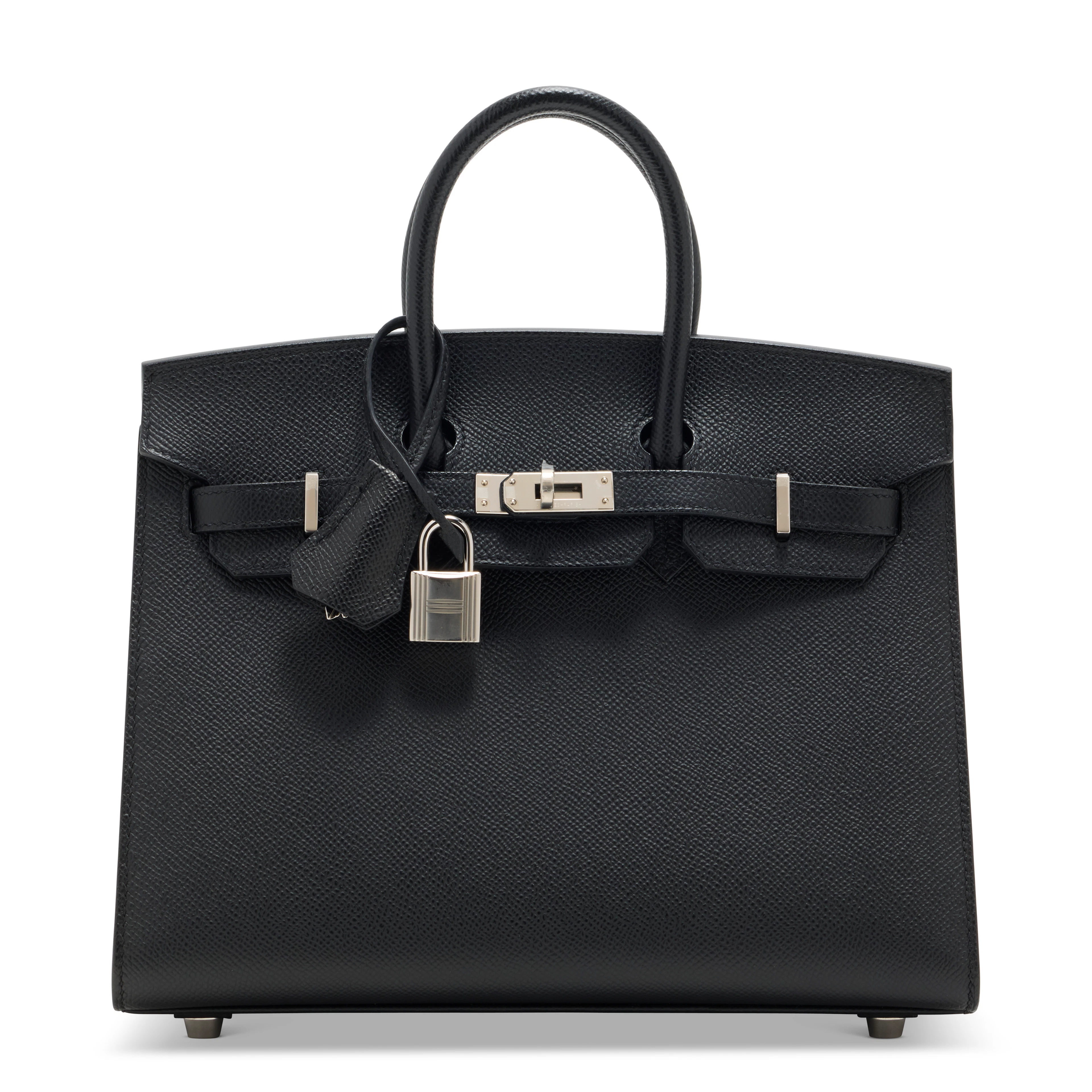 A BLACK EPSOM LEATHER SELLIER BIRKIN 25 WITH PALLADIUM HARDWARE