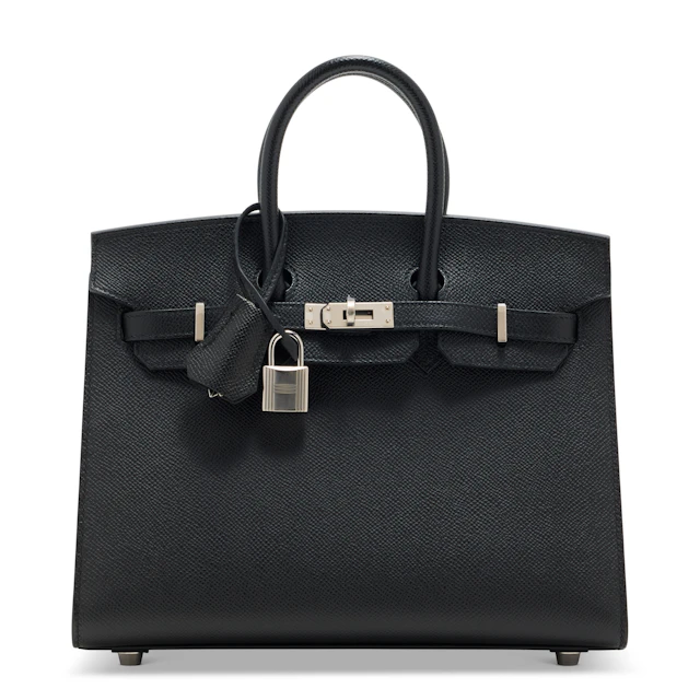 A BLACK EPSOM LEATHER SELLIER BIRKIN 25 WITH PALLADIUM HARDWARE