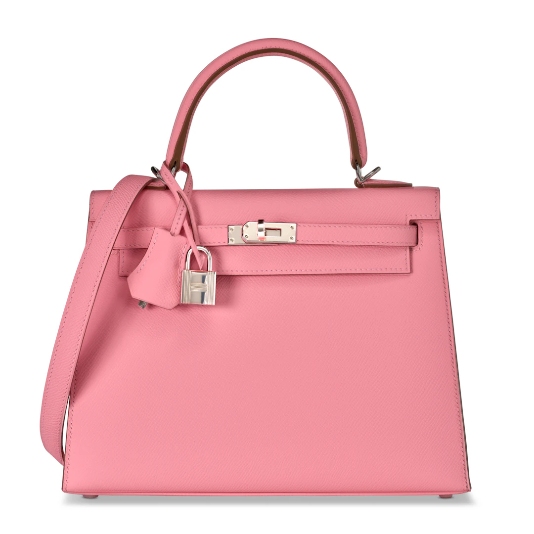 A ROSE CONFETTI EPSOM LEATHER SELLIER KELLY 25 WITH PALLADIUM HARDWARE