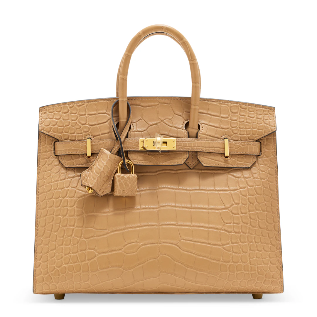 A MATTE CHAI ALLIGATOR SELLIER BIRKIN 25 WITH GOLD HARDWARE