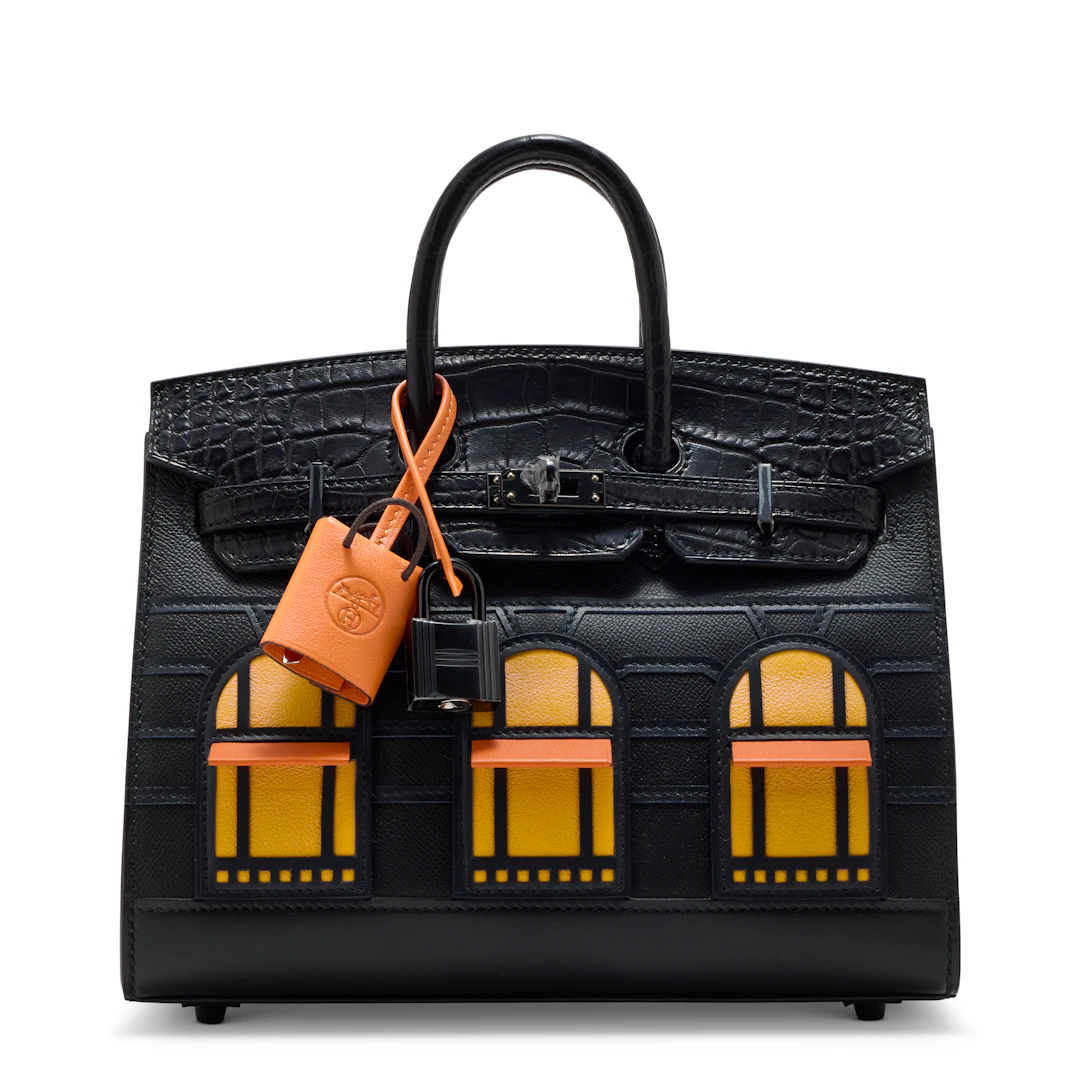 A RARE, MATTE BLACK ALLIGATOR, BLACK MADAME, SOMBRERO, ORANGE H &