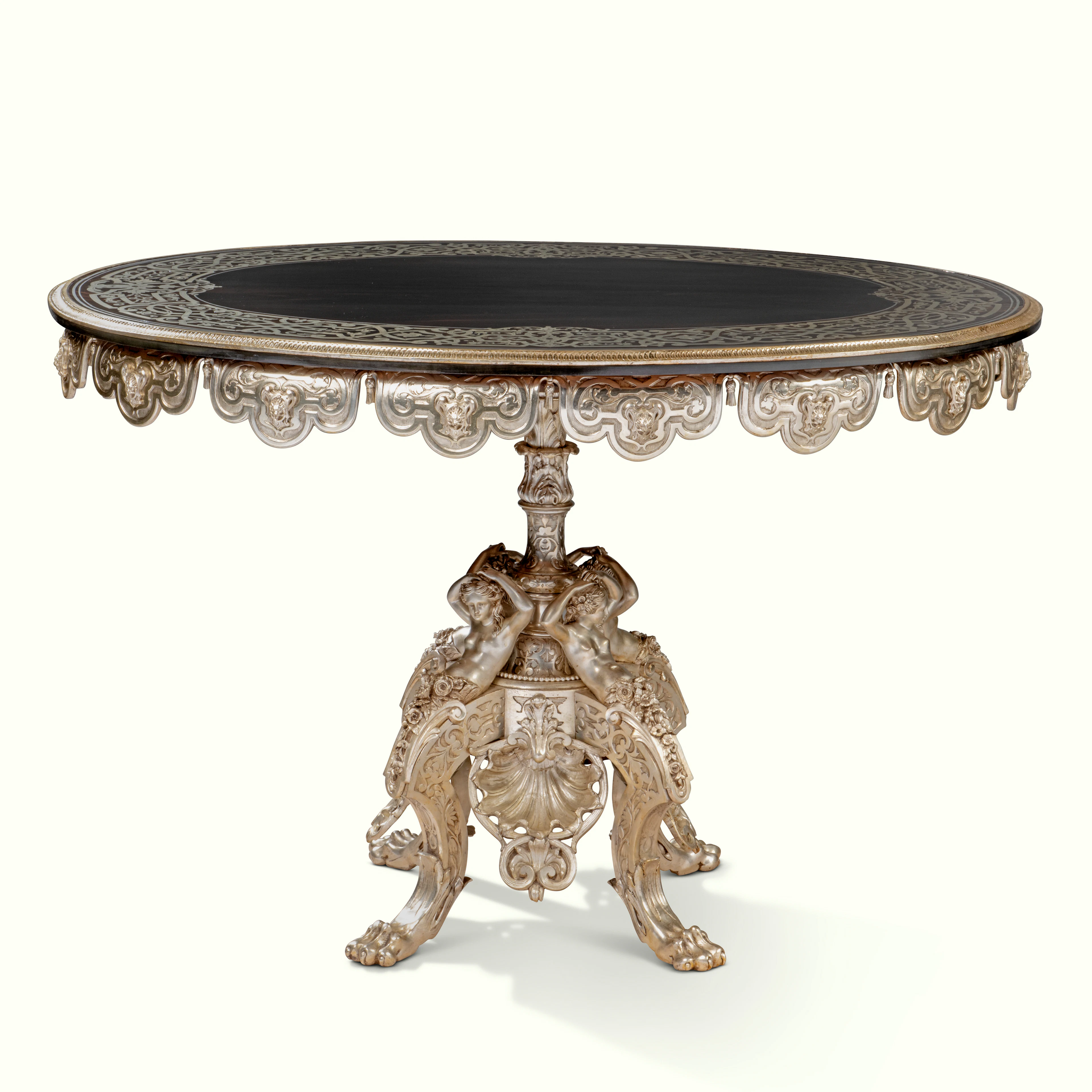 A LOUIS PHILIPPE SILVERED-BRONZE AND CUT NICKEL-SILVER `BOULLE' MARQUETRY-INLAID
