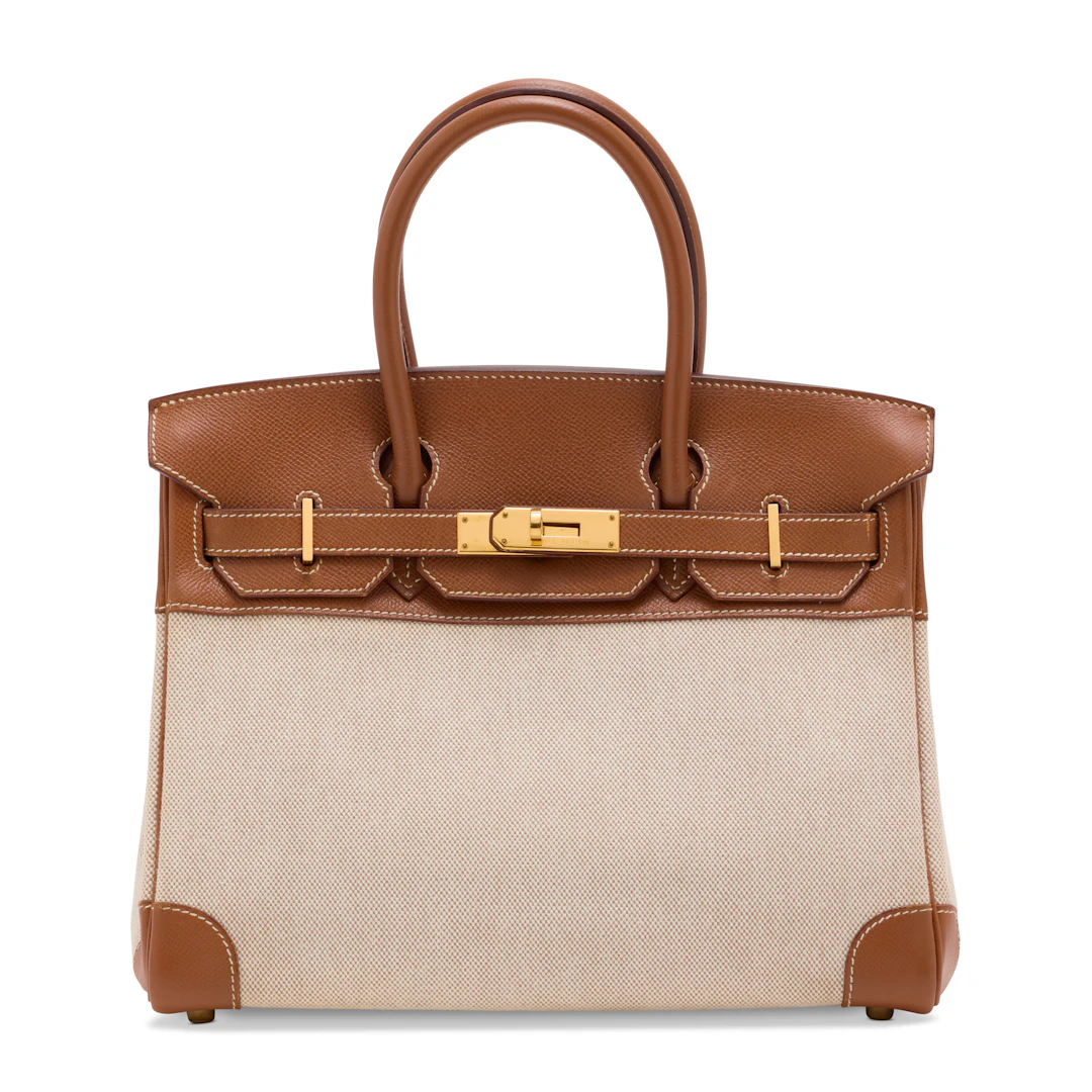A GOLD COURCHEVEL LEATHER & CANVAS BIRKIN 30 WITH GOLD HARDWARE