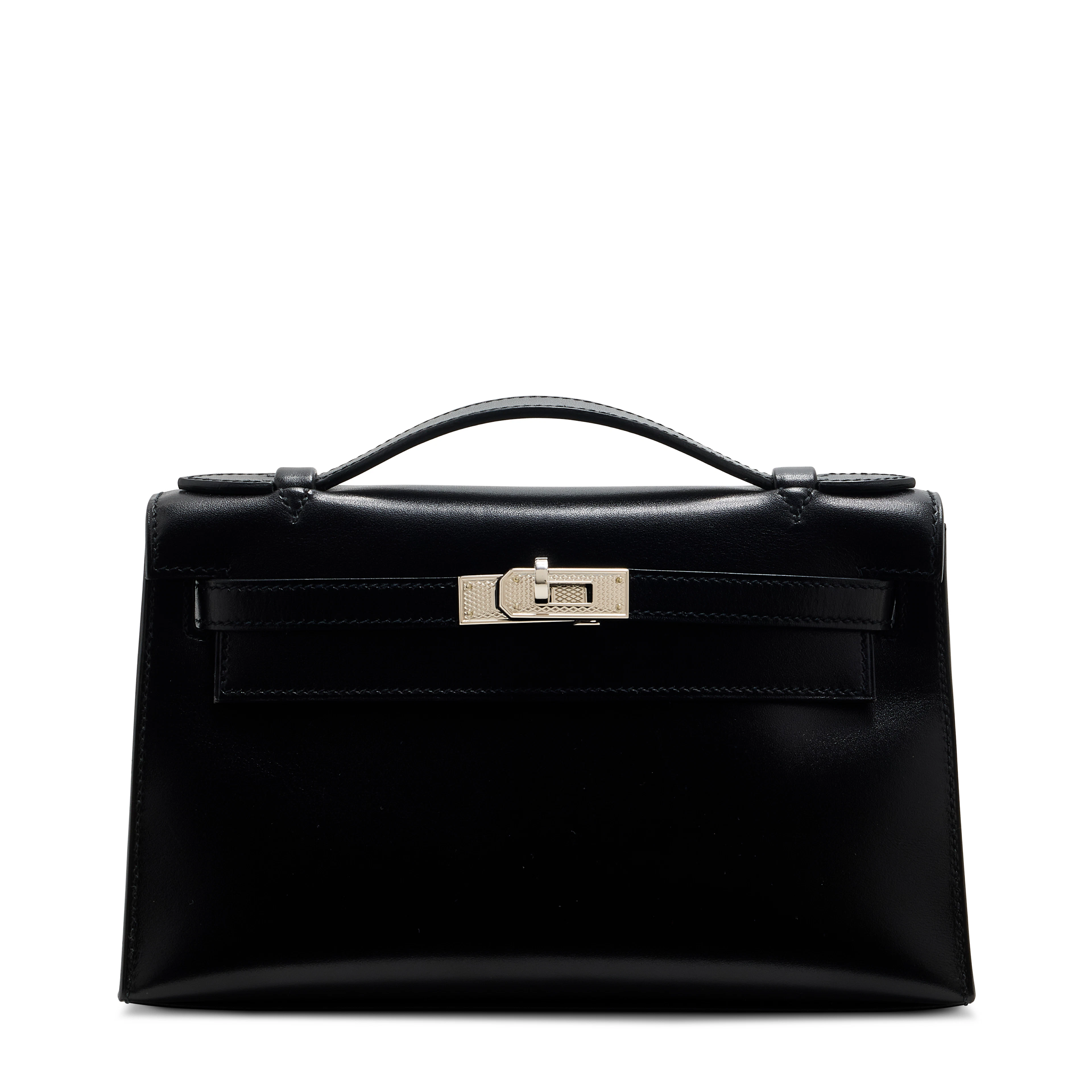 A LIMITED EDITION BLACK CALF BOX LEATHER KELLY POCHETTE WITH GUILLOCHÉ