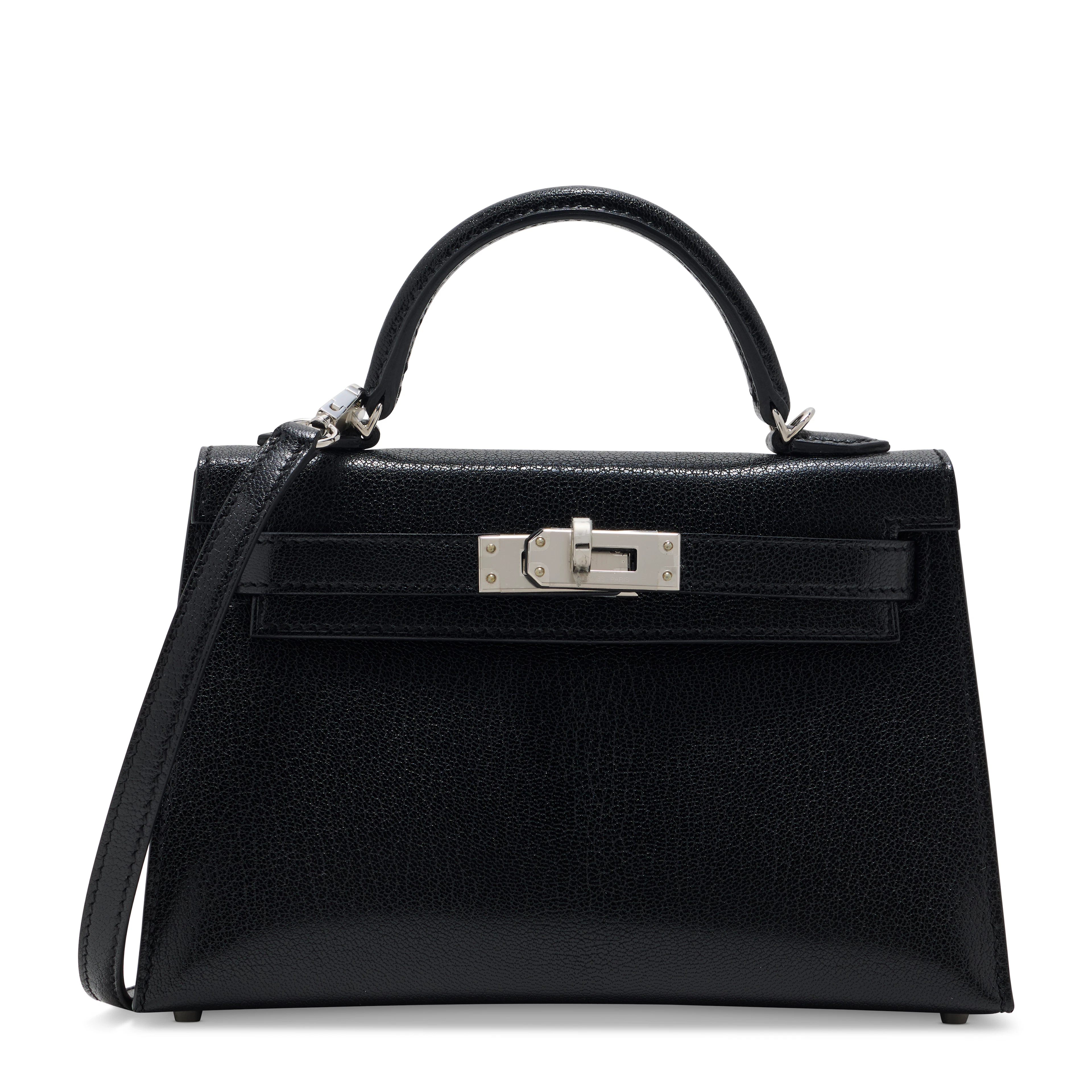 A BLACK CHÈVRE LEATHER MINI KELLY 20 II WITH PALLADIUM HARDWARE
