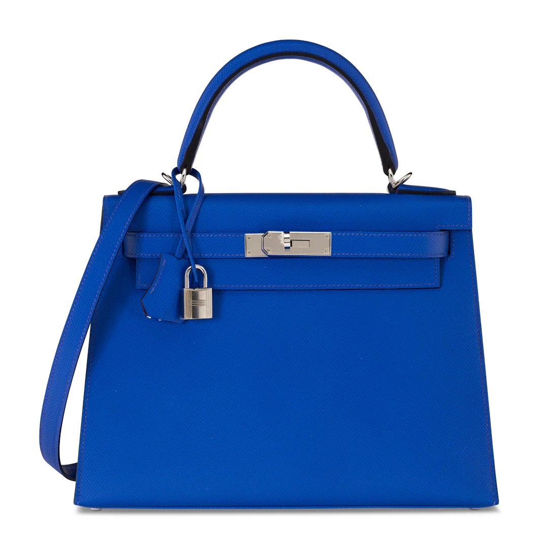 A BLEU ELECTRIQUE & CASSIS EPSOM LEATHER VERSO SELLIER KELLY 28 WITH