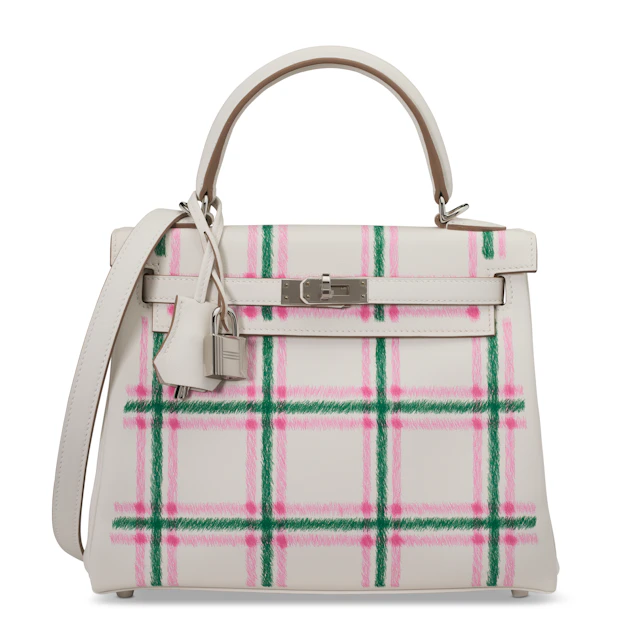 A LIMITED EDITION GRIS PALE, VERT MOYEN & BUBBLEGUM PINK PRINTED TARTAN