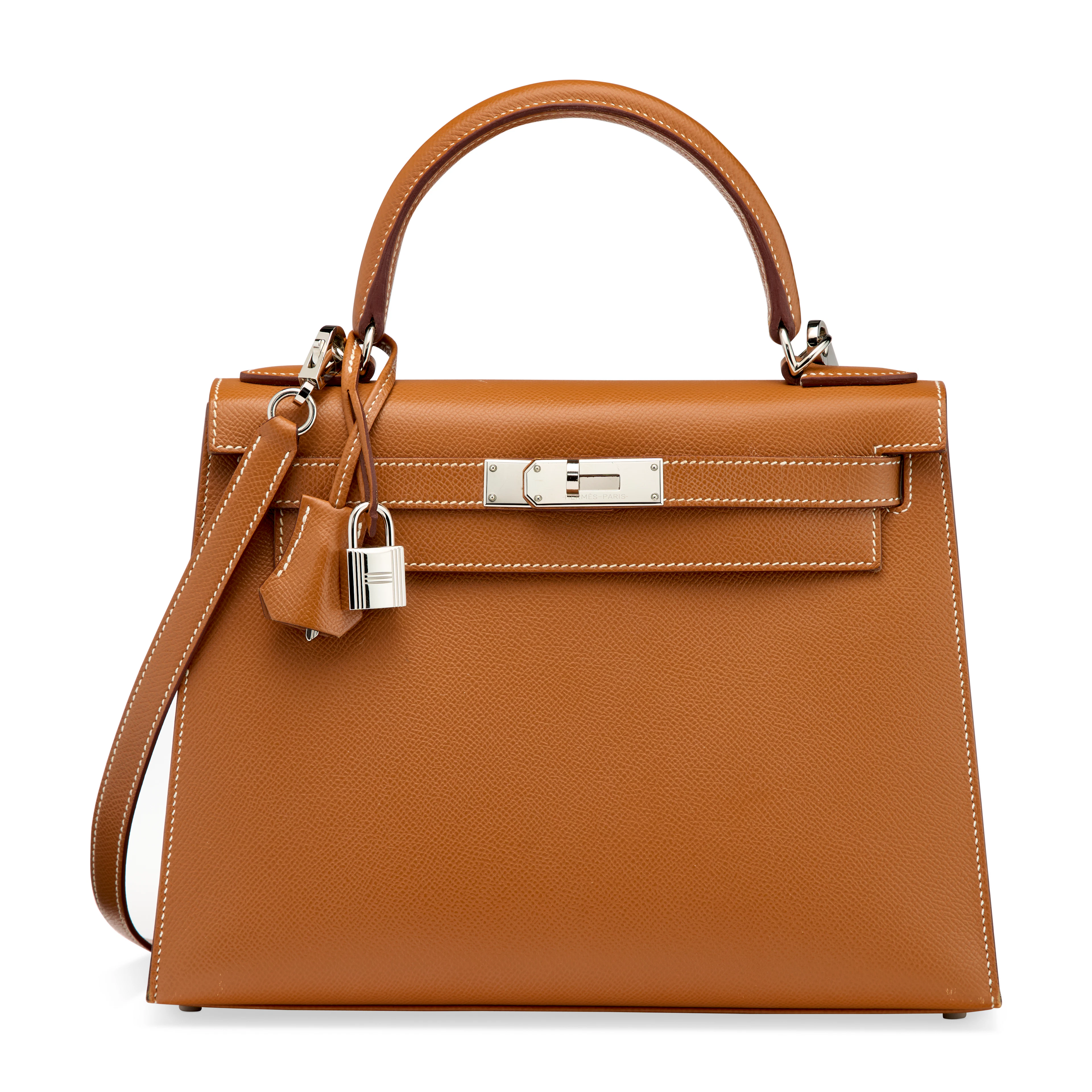 A GOLD EPSOM LEATHER SELLIER KELLY 28 WITH PALLADIUM HARDWARE