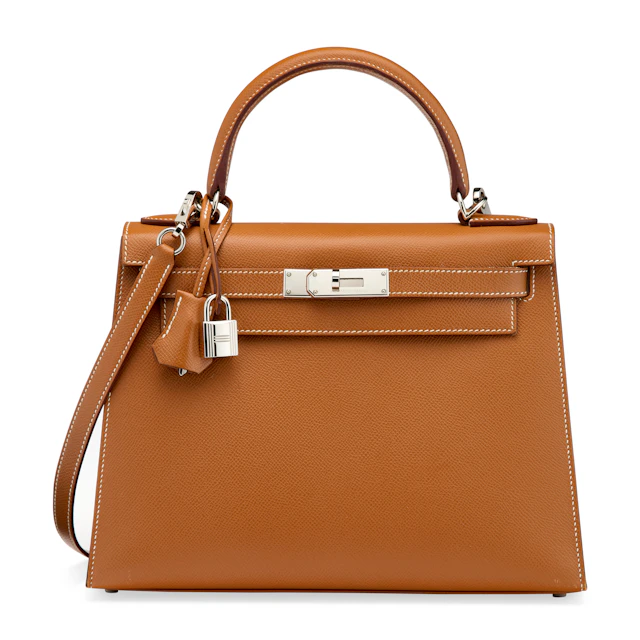 A GOLD EPSOM LEATHER SELLIER KELLY 28 WITH PALLADIUM HARDWARE