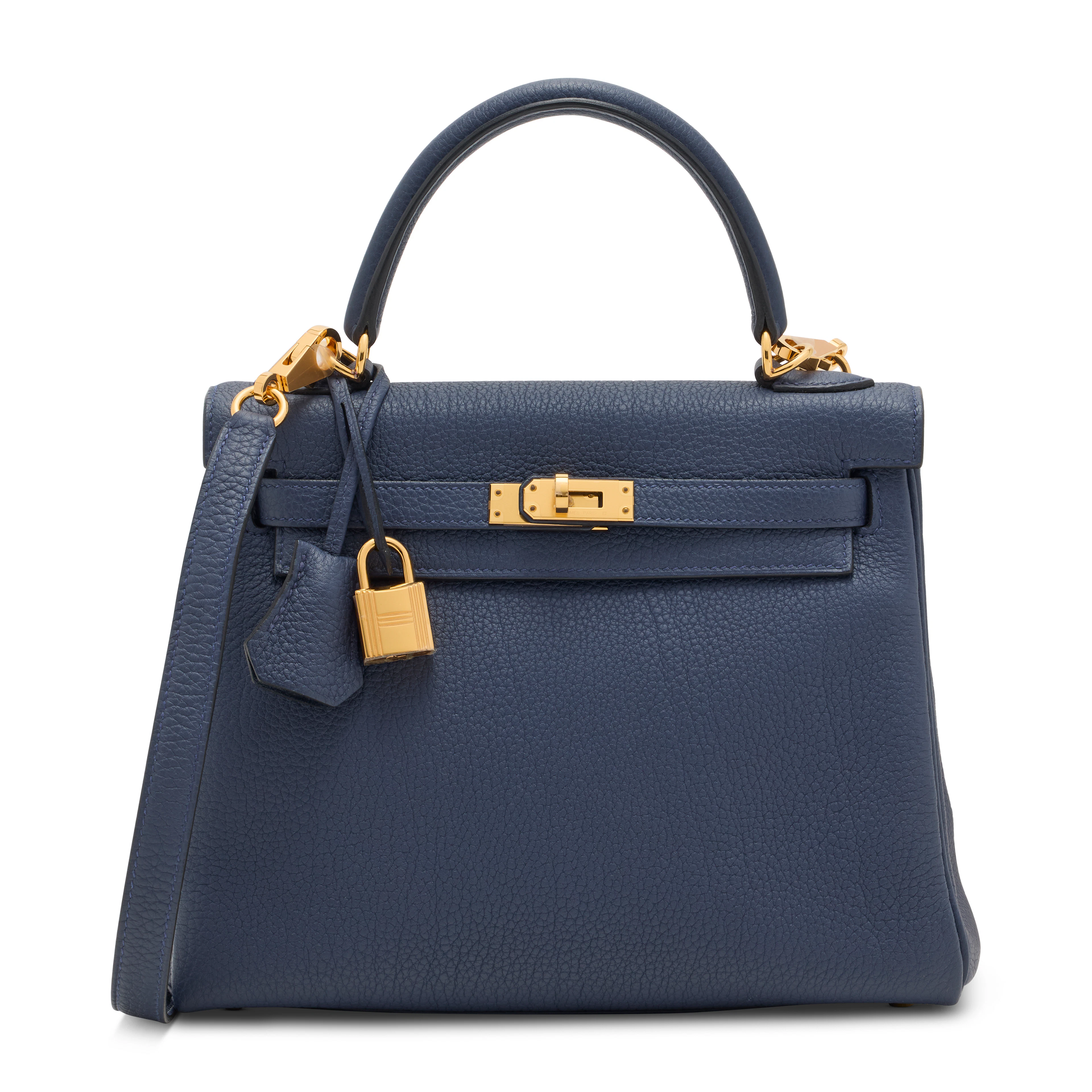 A BLEU NAVY TOGO LEATHER RETOURNÉ KELLY 25 WITH GOLD HARDWARE