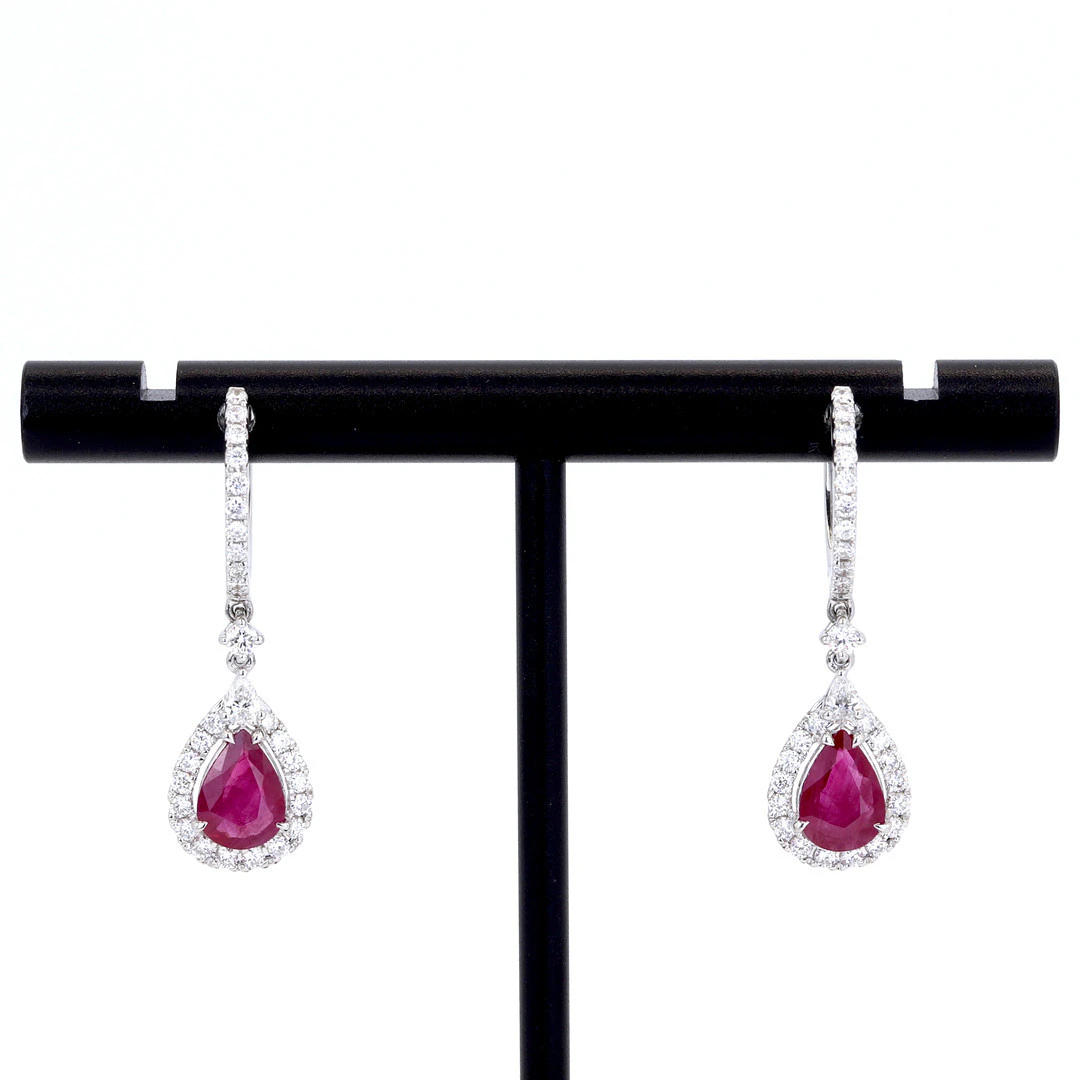 18CT GOLD RUBY & DIAMOND EARRINGS.