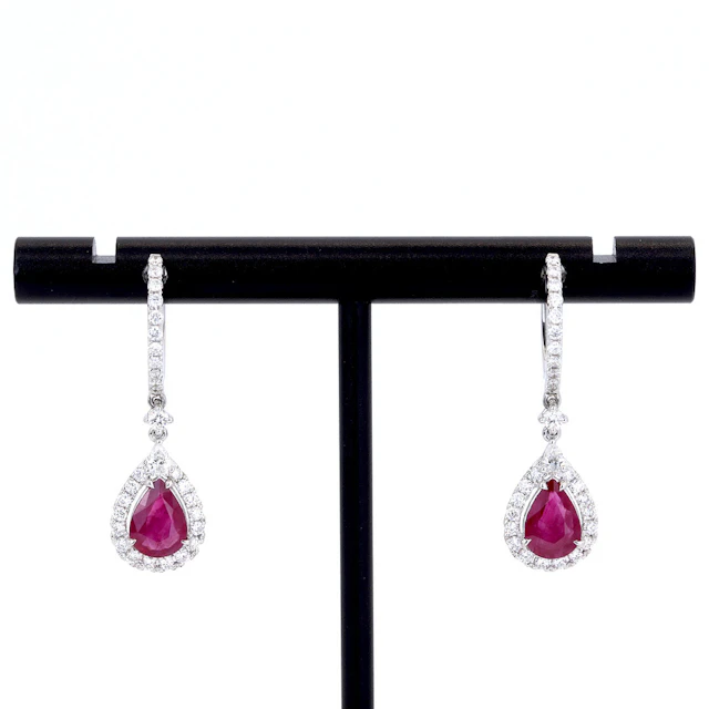 18CT GOLD RUBY & DIAMOND EARRINGS.