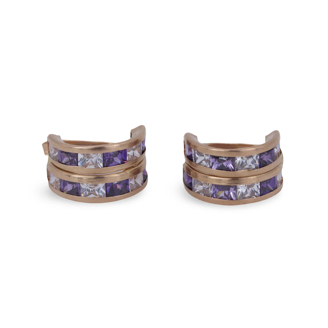 9CT AMETHYST EARRINGS.
