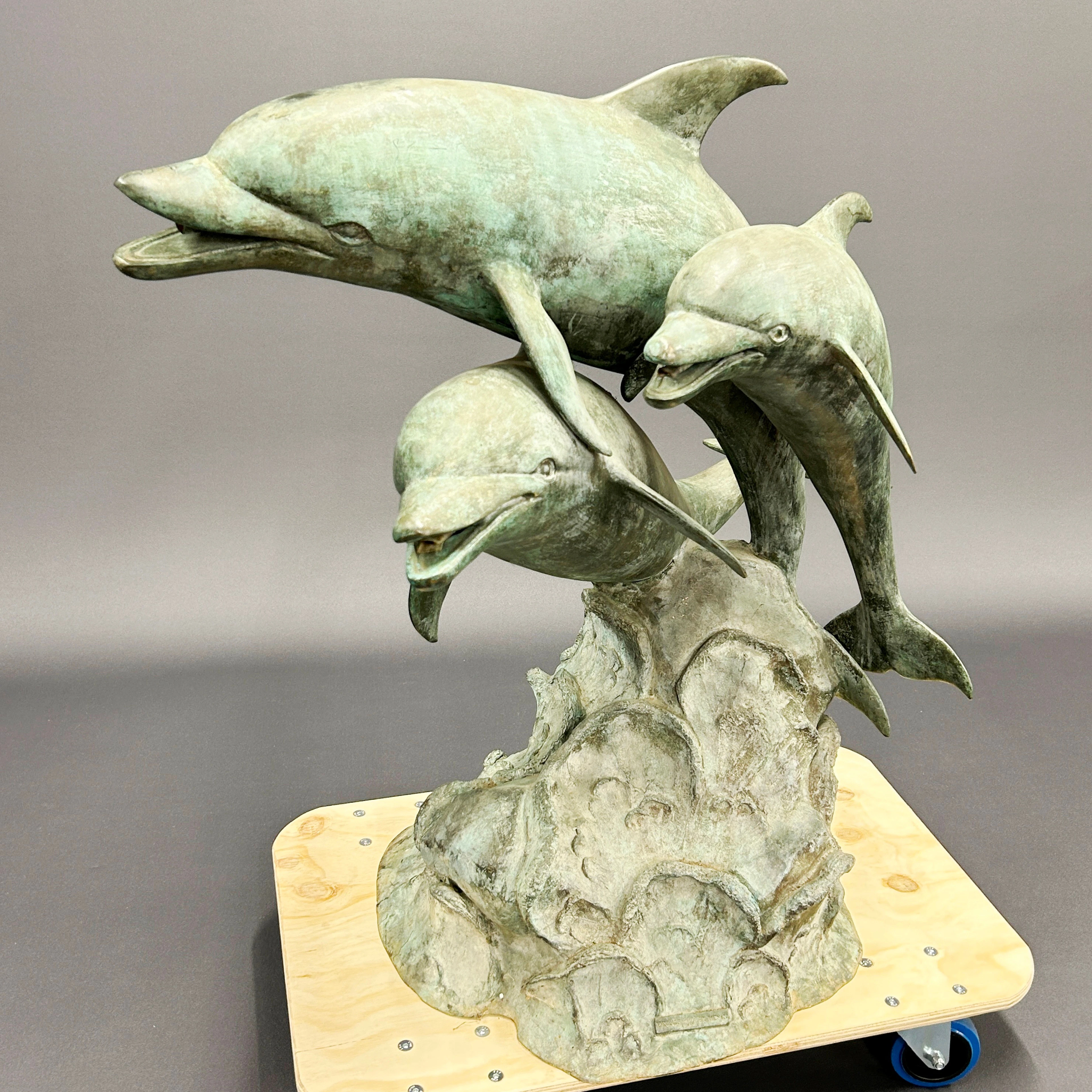 LARGE BRONZE DOLPHIN WATER FOUNTAIN.