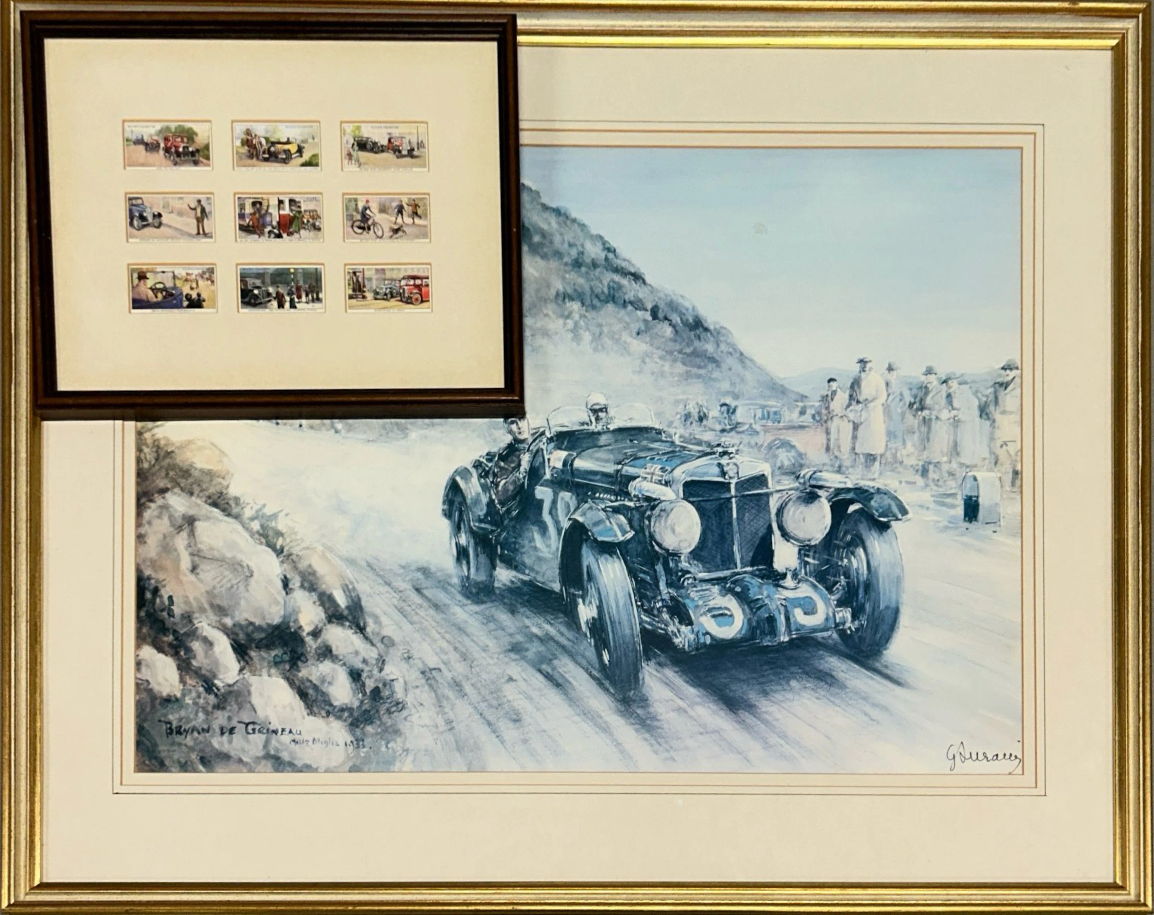FRAMED RACING CAR PRINT ETC.