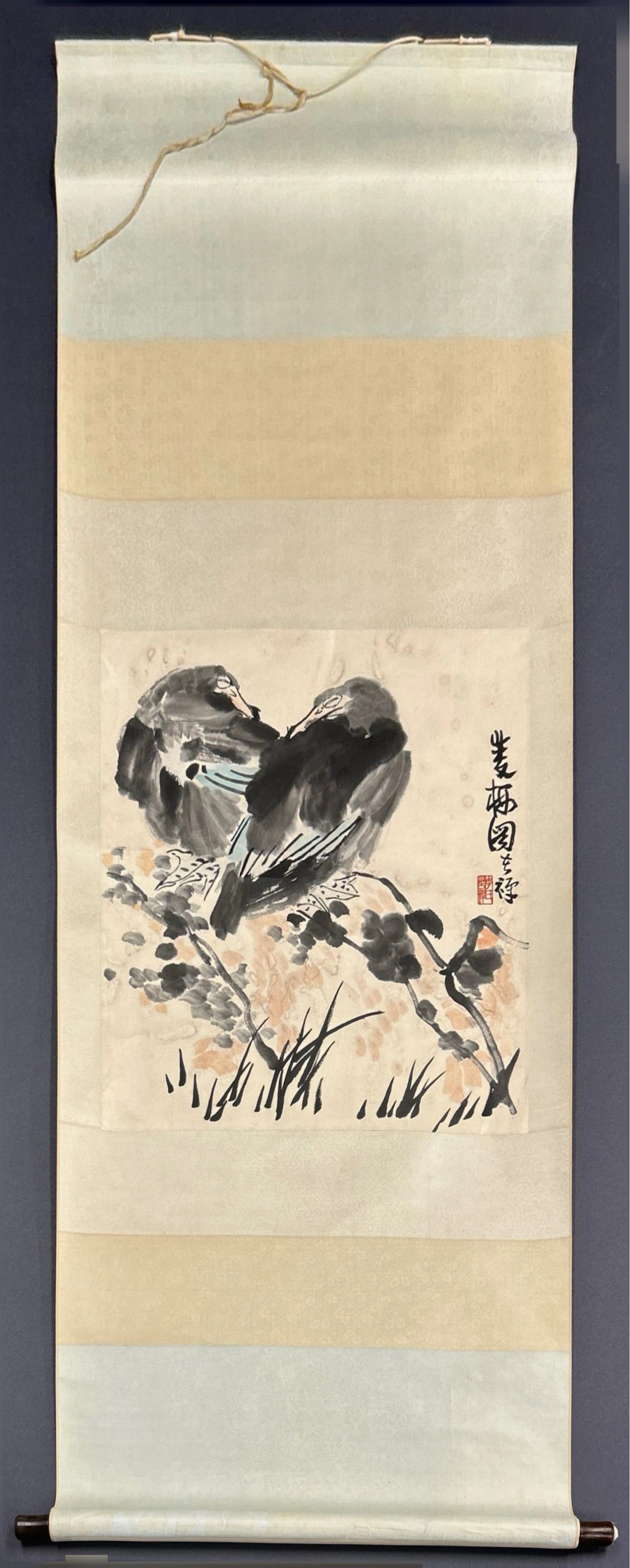 CHINESE BIRDS ON FOLIAGE SCROLL.