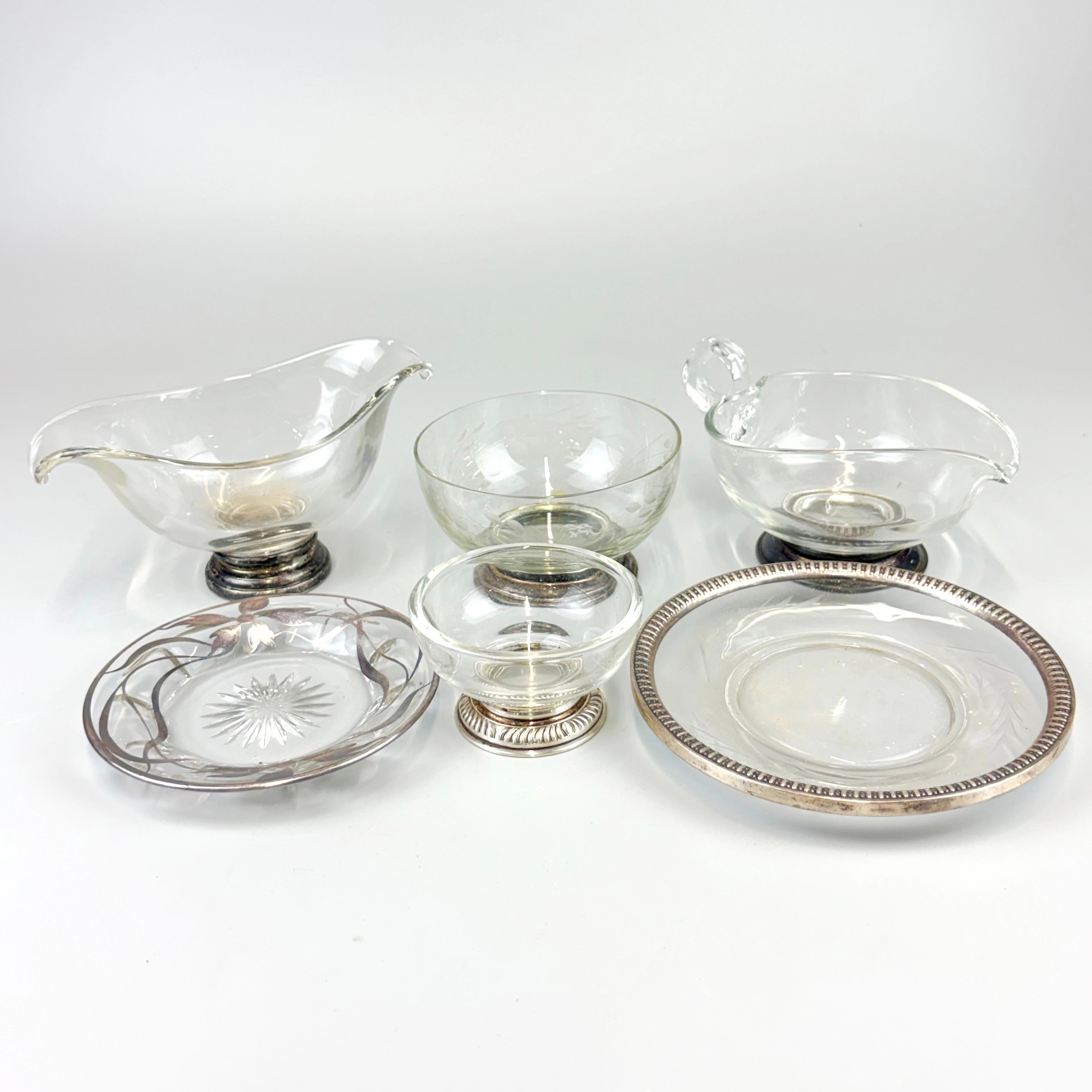 SIX SILVER BASED ITEMS.