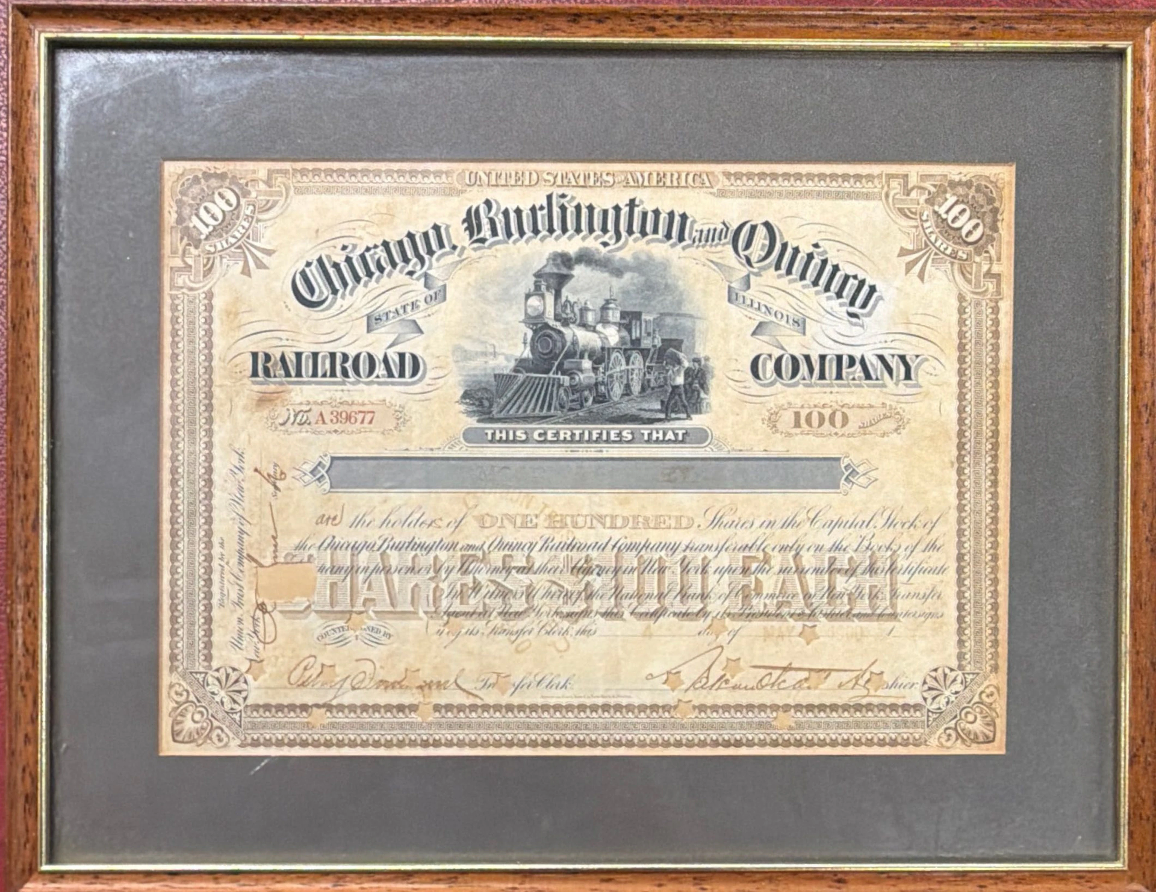 19TH C AMERICAN RAILROAD SHARE CERTIFICATE.