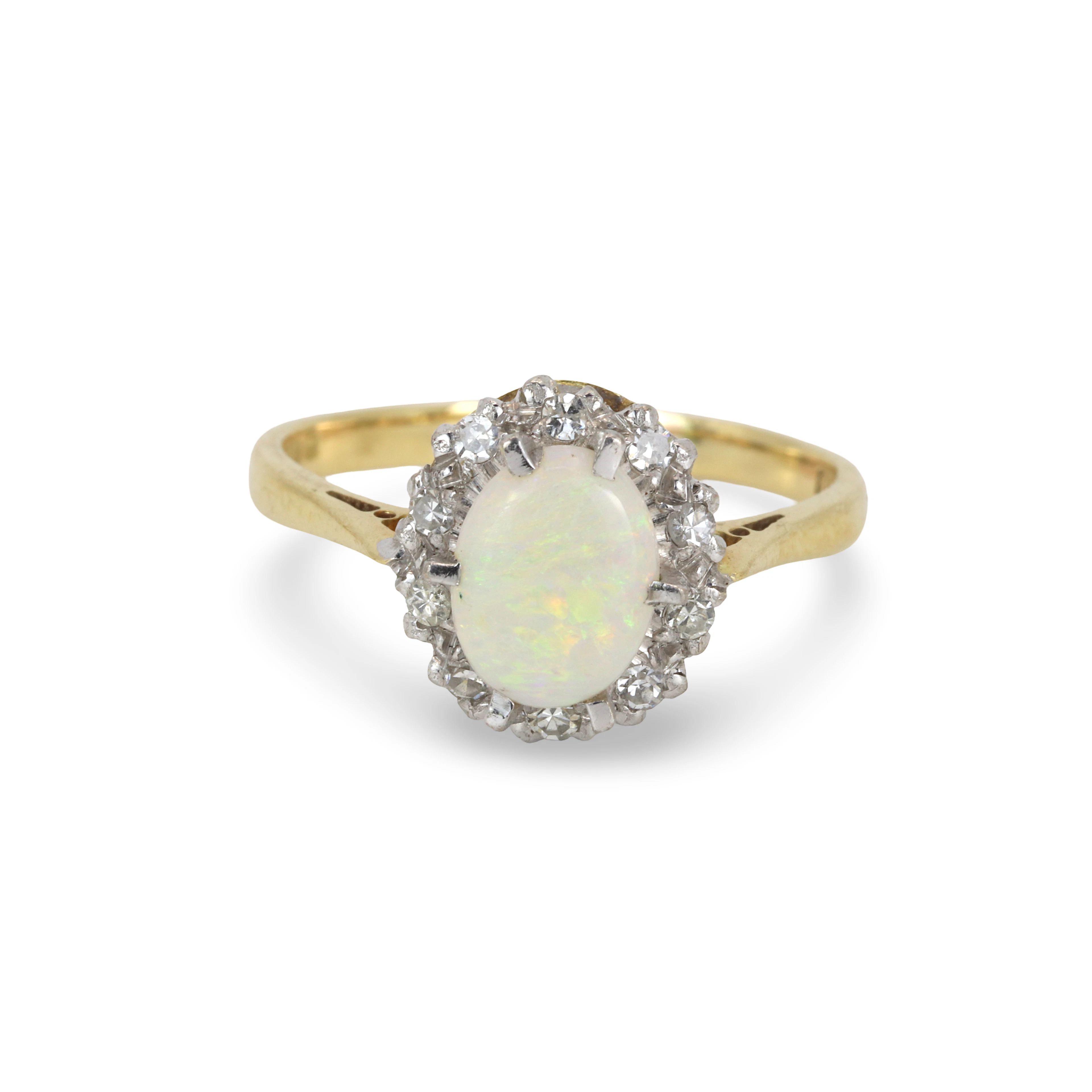 18CT GOLD OPAL & DIAMOND RING.